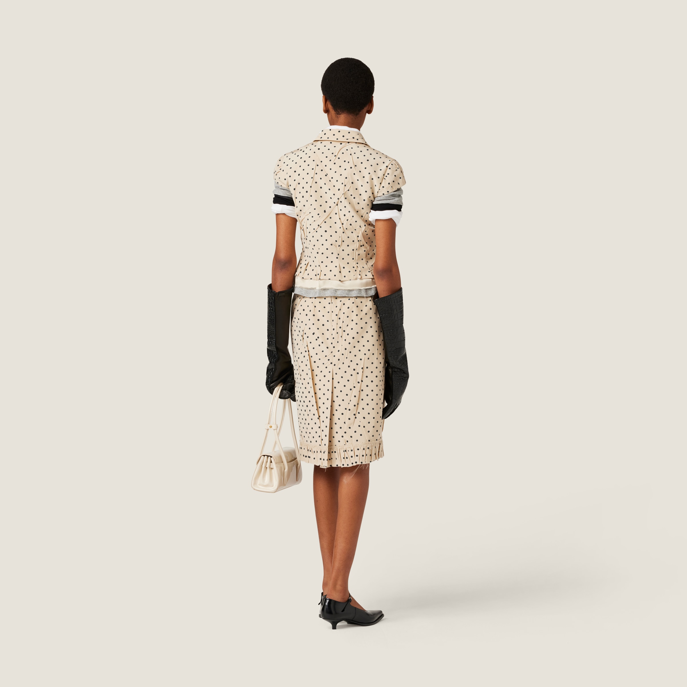 Ivory/black Polka-dot Crepe De Chine Skirt | Miu Miu