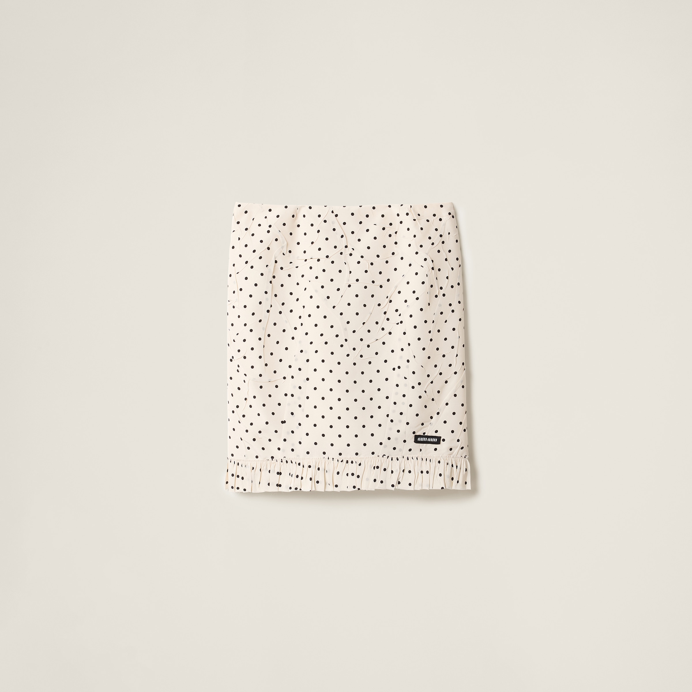 Miu Miu Polka-dot Crepe De Chine Skirt In Ivory/black