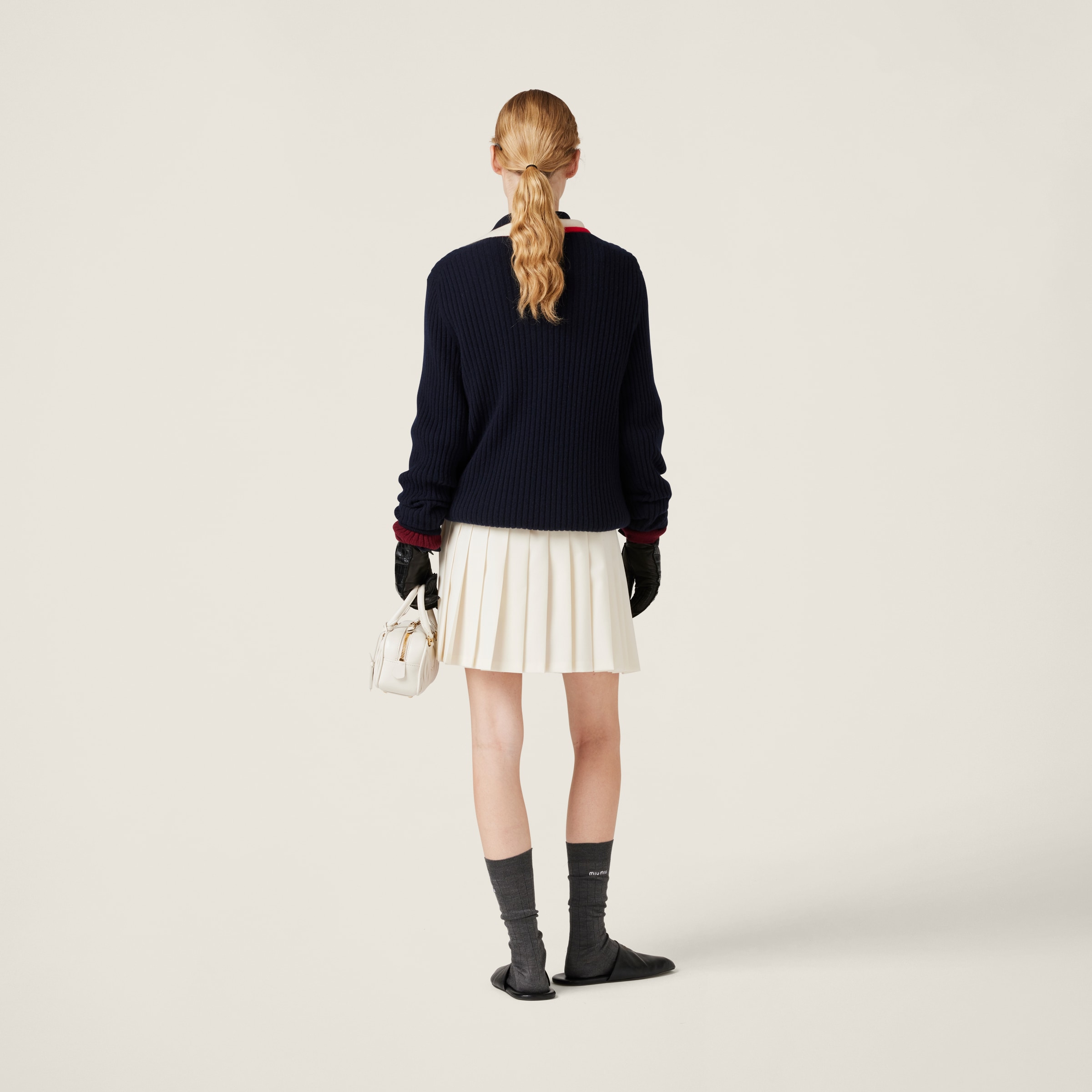 MIU MIU PLEATED MOHAIR FABRIC MINI-SKIRT