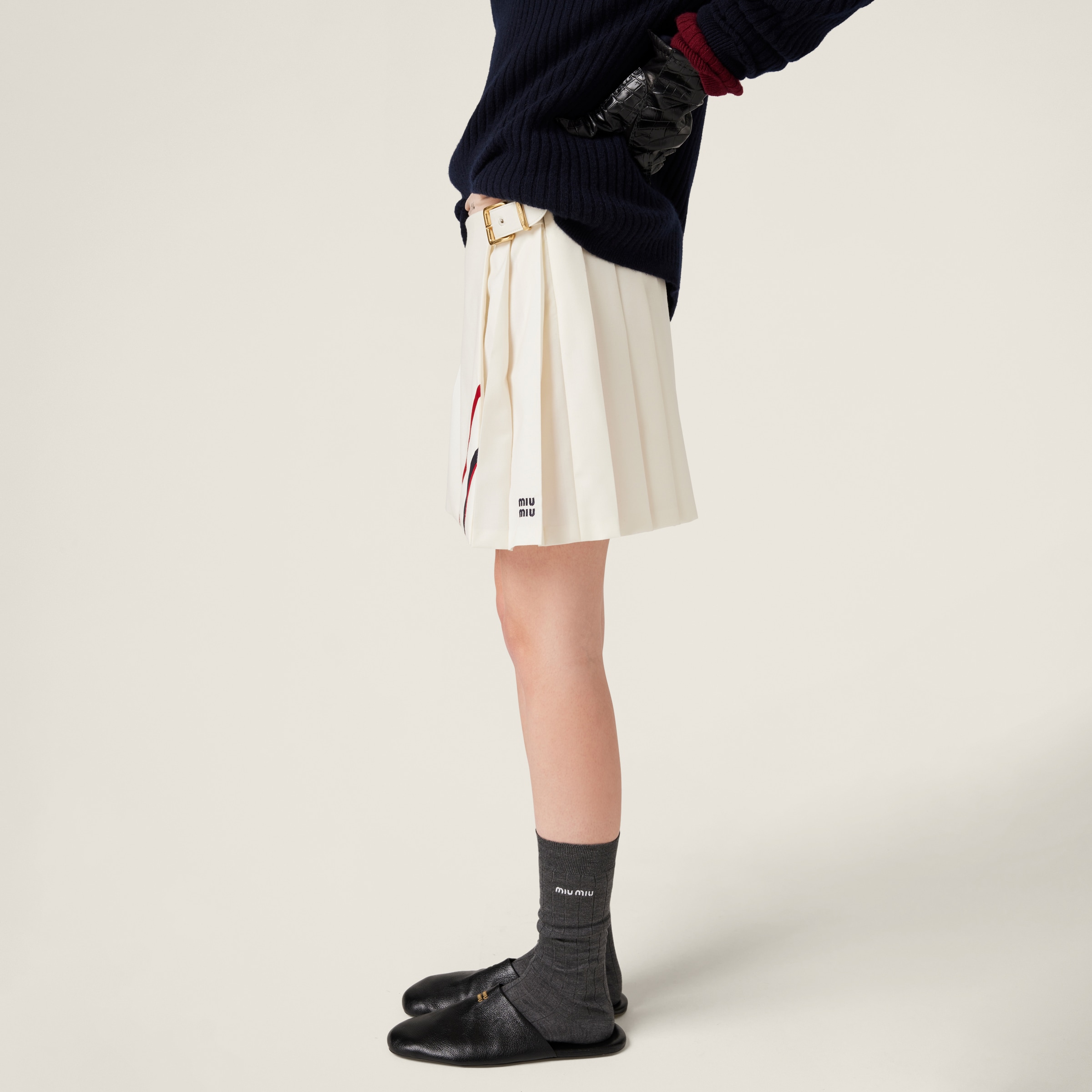 関税込 MiuMiu | Pleated mohair fabric mini-skirt Natural Pleated Mohair Fabric Mini-skirt | Miu Miu