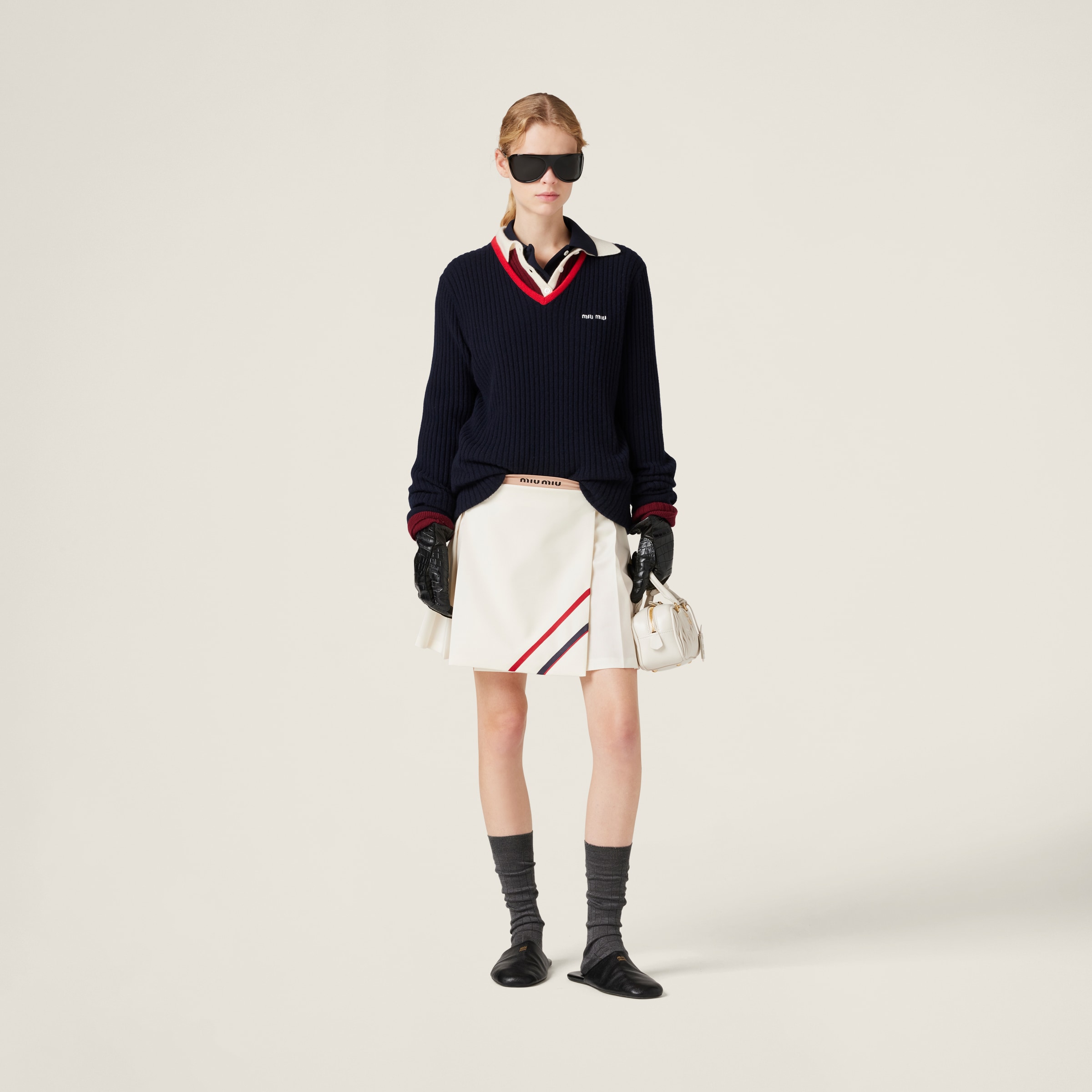 MIU MIU PLEATED MOHAIR FABRIC MINI-SKIRT
