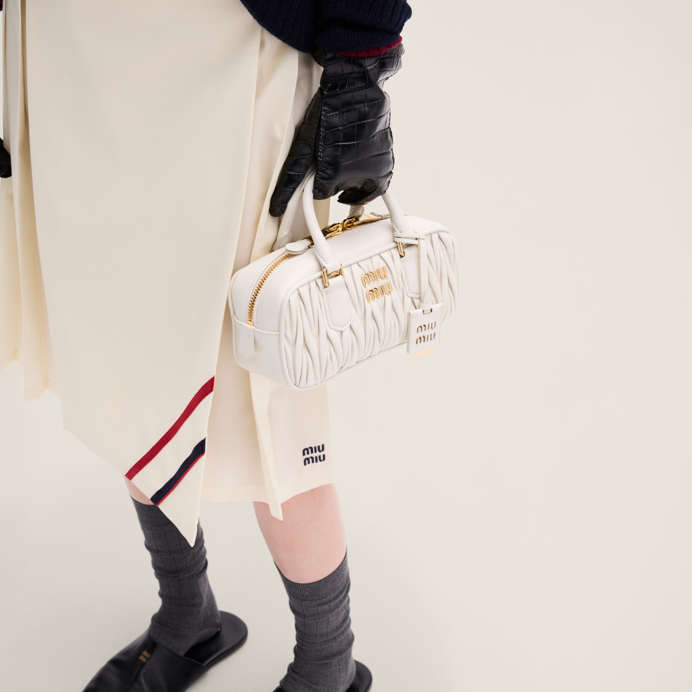 Miu Miu Pleated Mohair Fabric Skirt In Natural