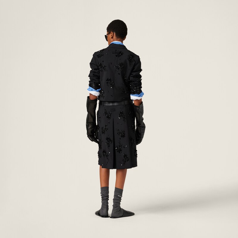 Embroidered kid mohair skirt