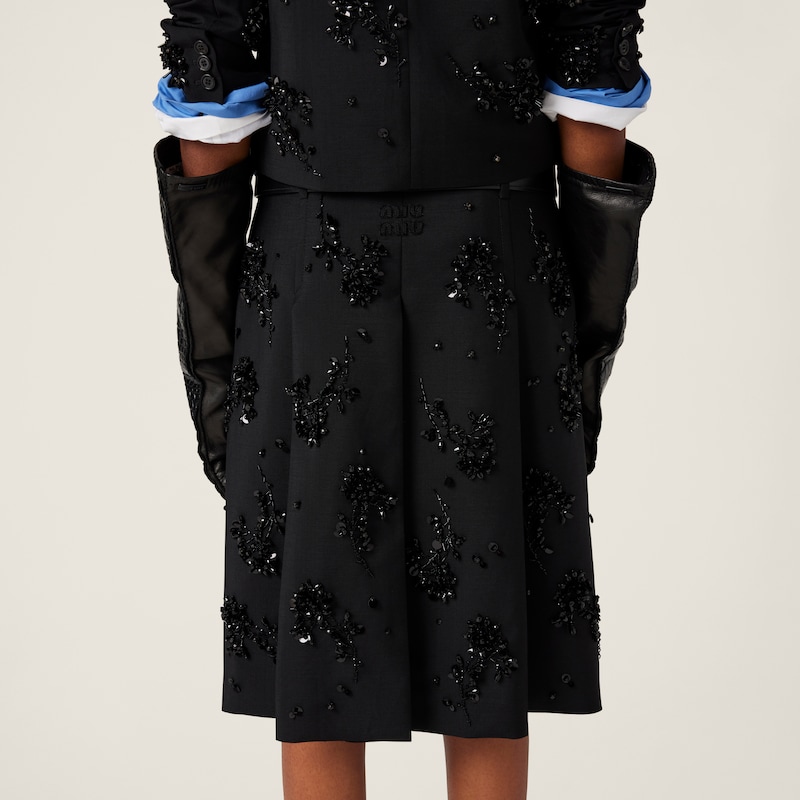 Embroidered kid mohair skirt