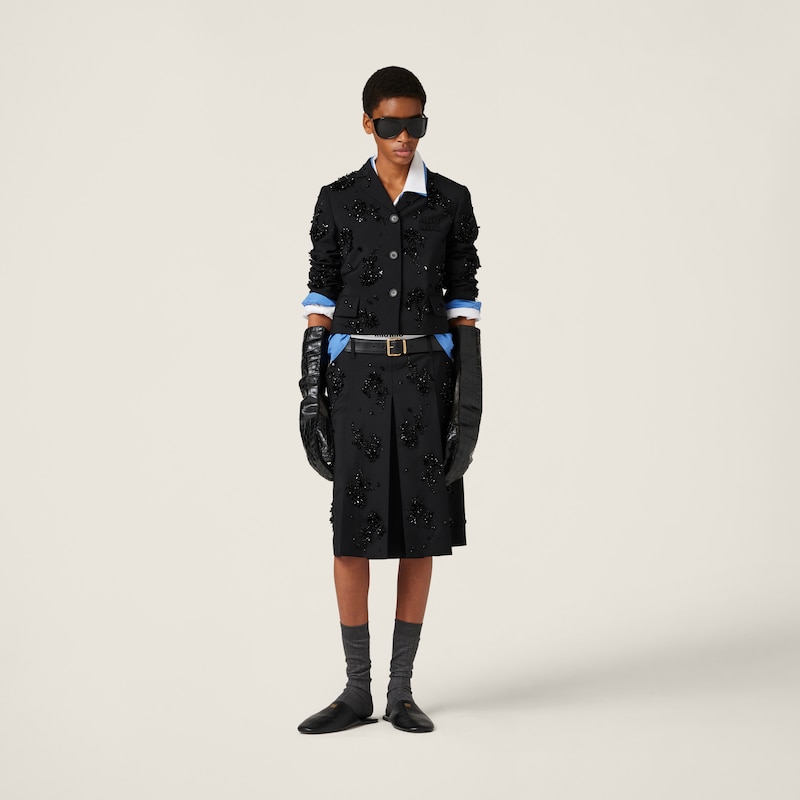 Embroidered kid mohair skirt