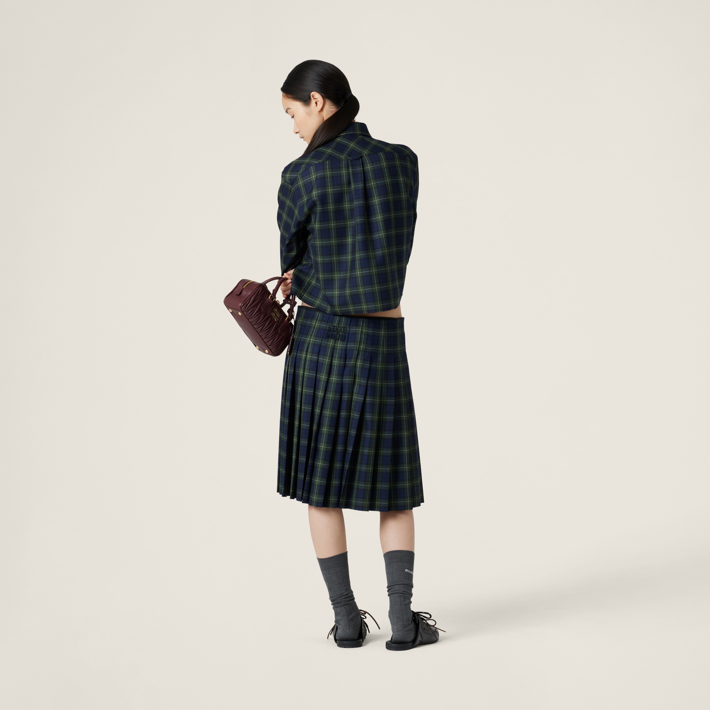 ★Miu miu★プリーツタータンスカート カーキ プリーツ タータン スカート | Miu Miu