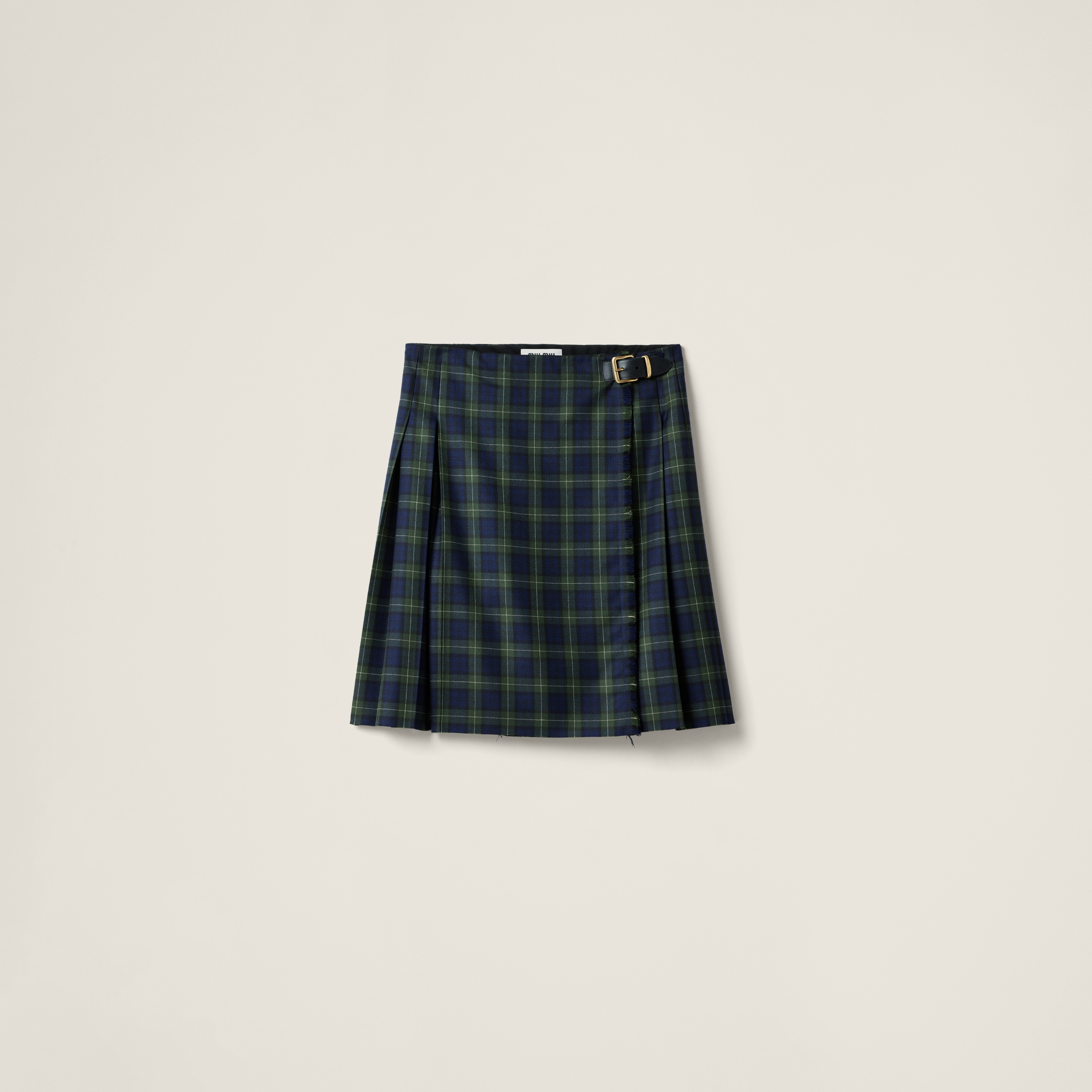 Military Green Pleated Tartan Skirt | Miu Miu