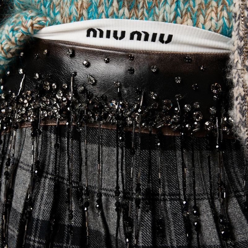 Embroidered plaid skirt