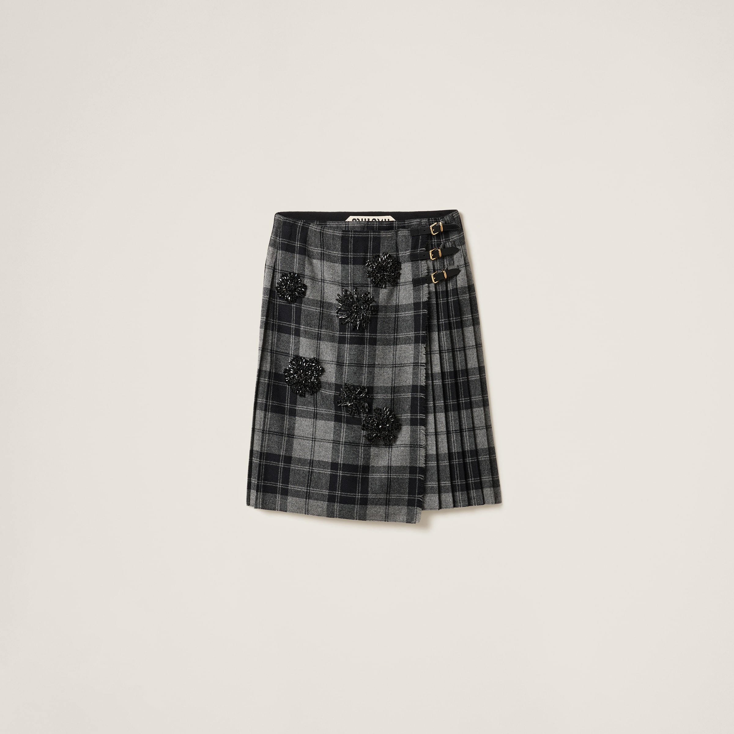 Grey/smoke Embroidered Plaid Skirt | Miu Miu