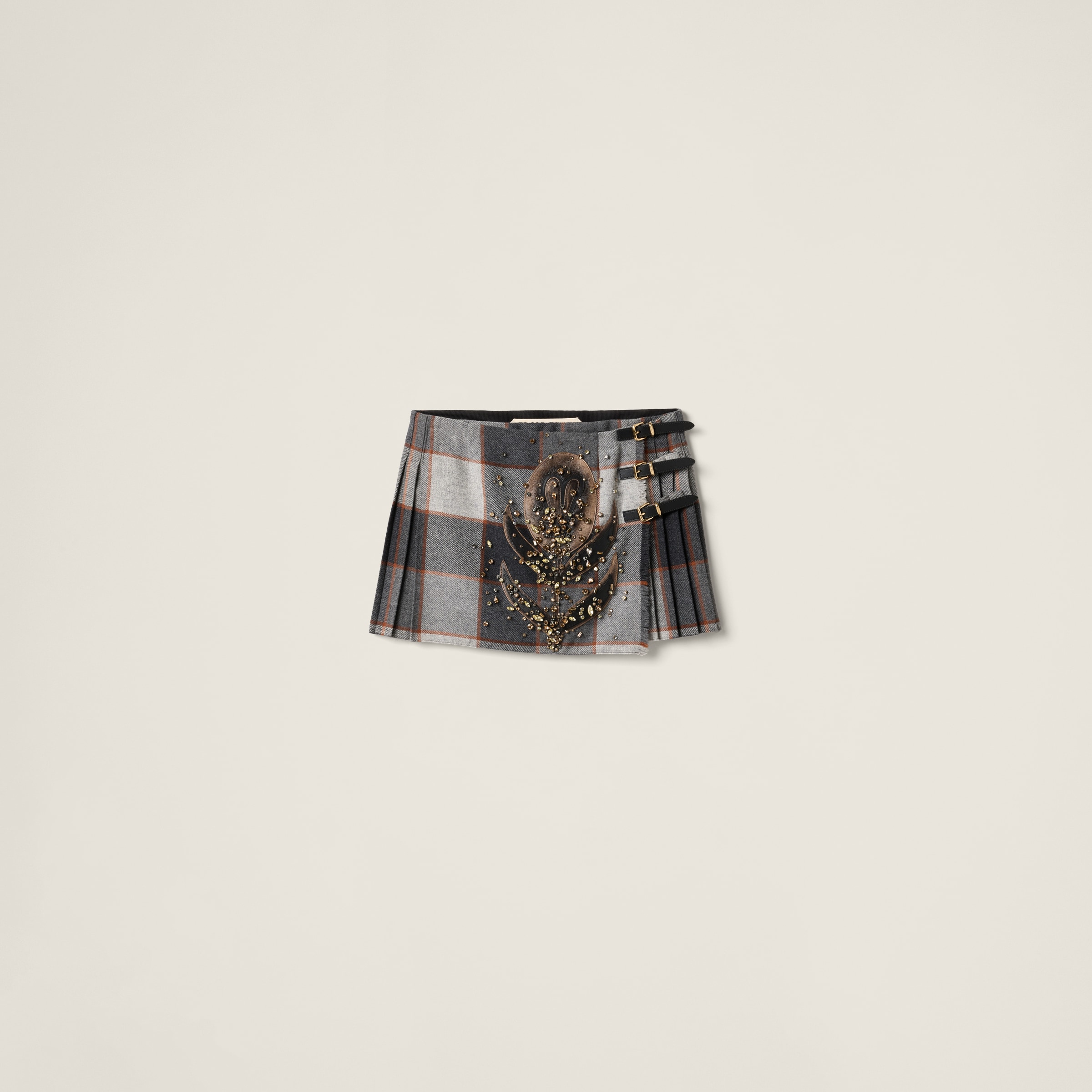 Embroidered plaid miniskirt