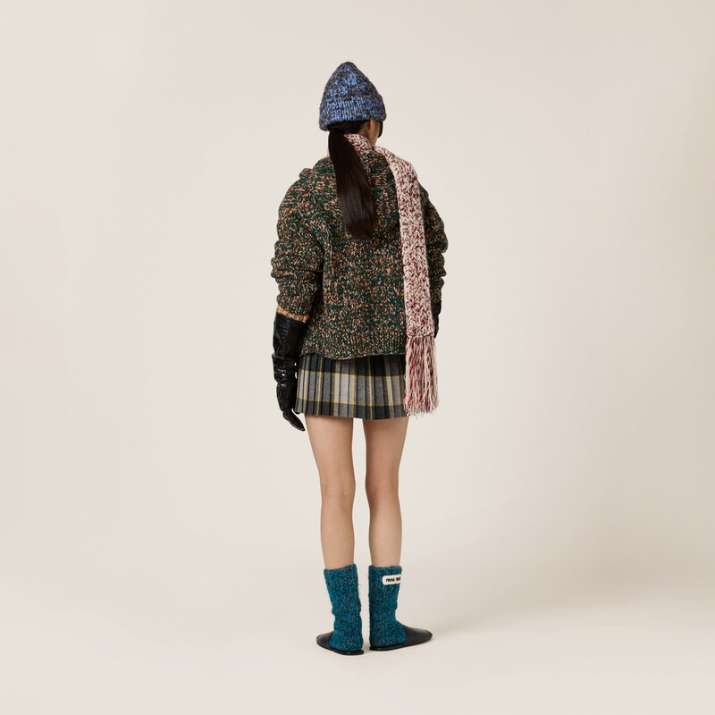 자수 체크 미니스커트