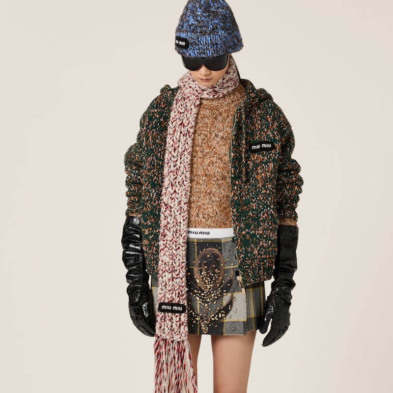 자수 체크 미니스커트