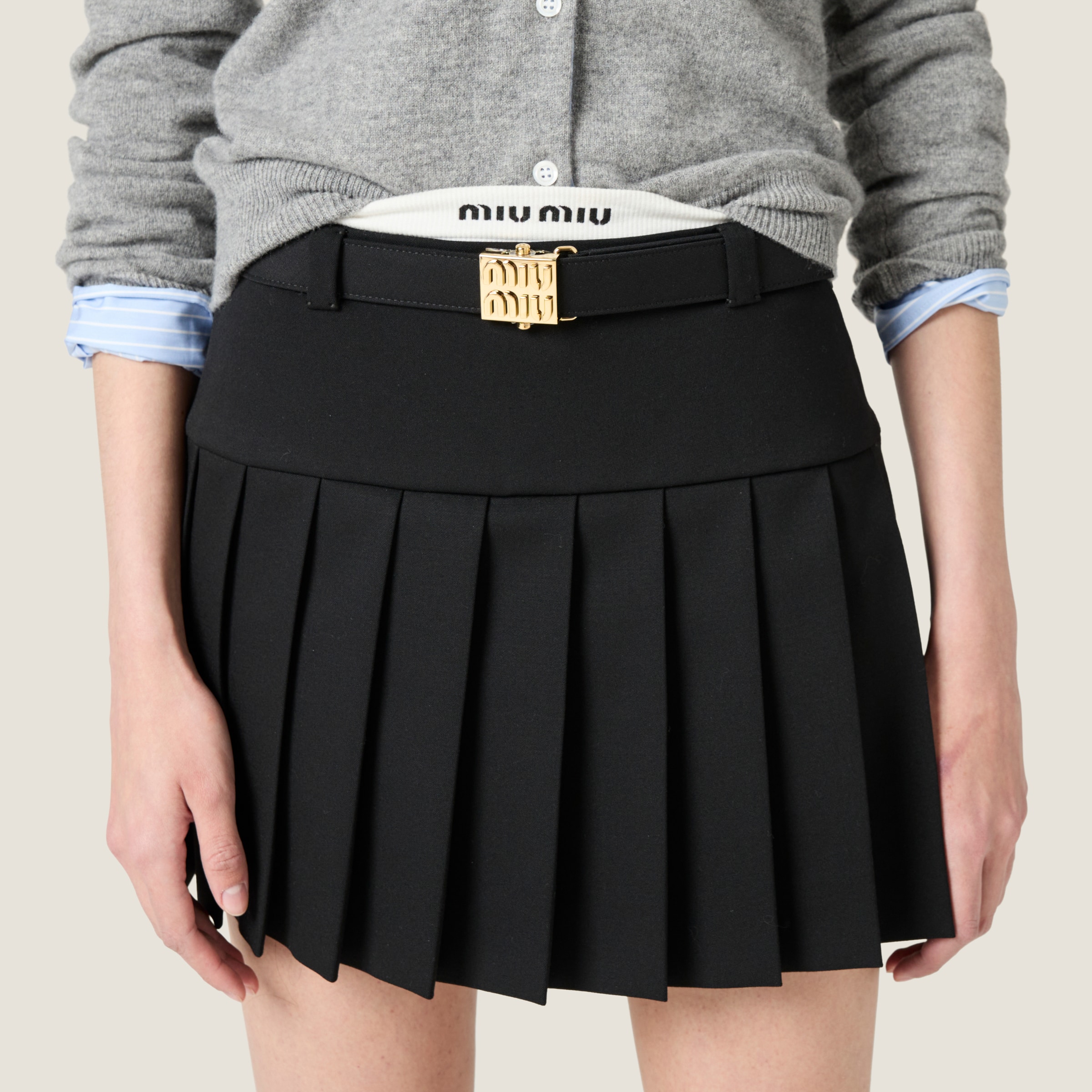 MIU MIU GRAIN DE POUDRE WOOL MINISKIRT