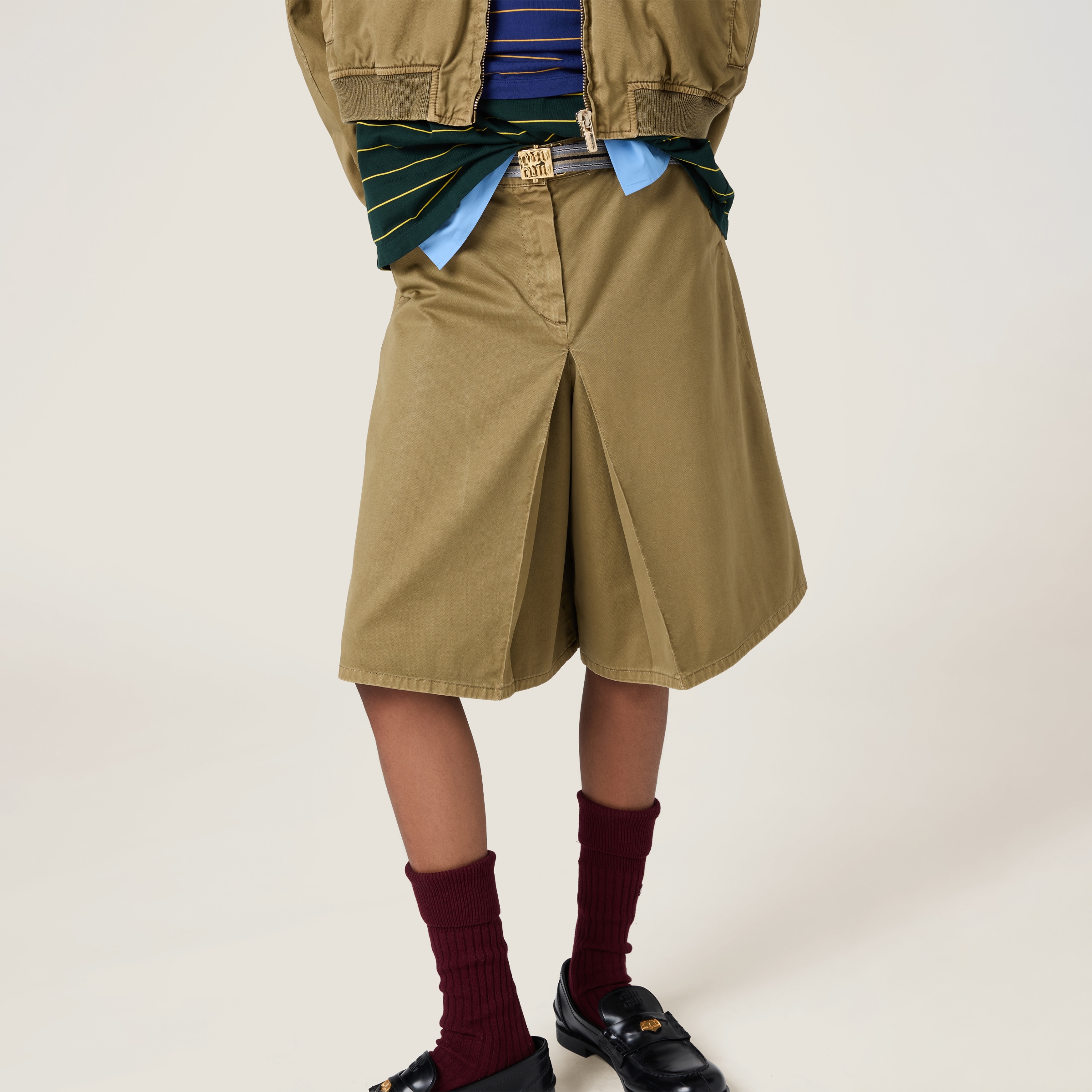 Miu Miu Logo Embroidered Mini Skirt In Olive Green