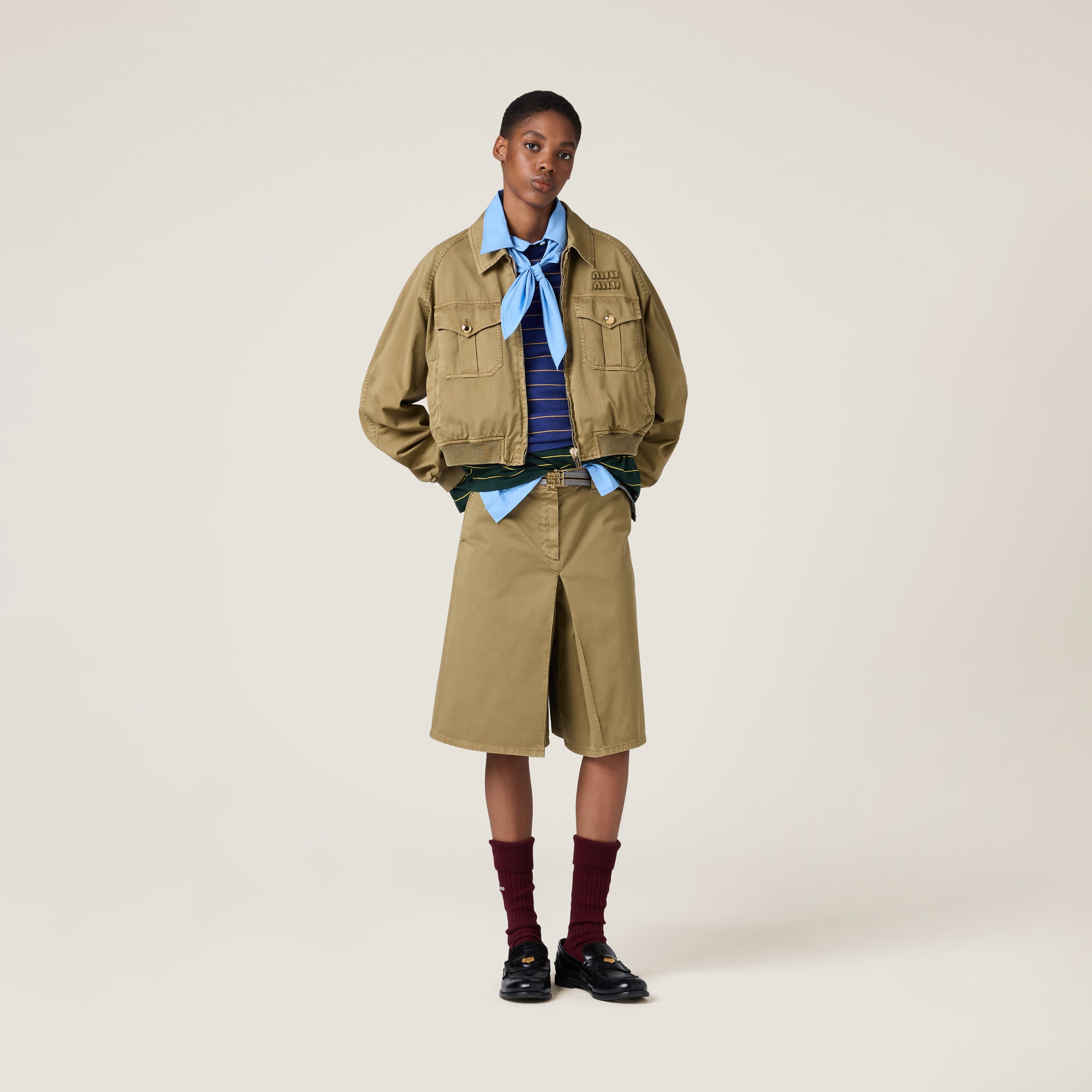 Miu Miu Logo Embroidered Mini Skirt In Olive Green