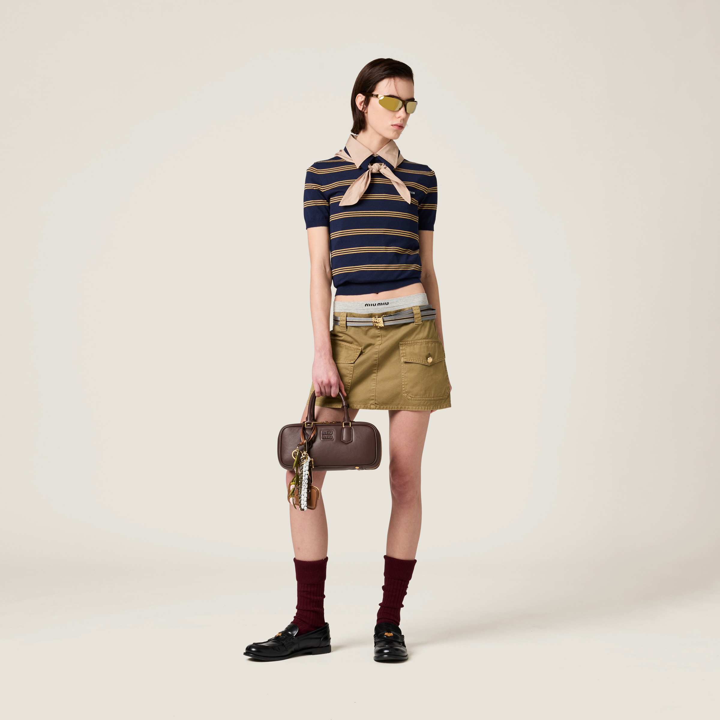 Shop Miu Miu Garment-dyed Cotton Satin Miniskirt In Olive Green