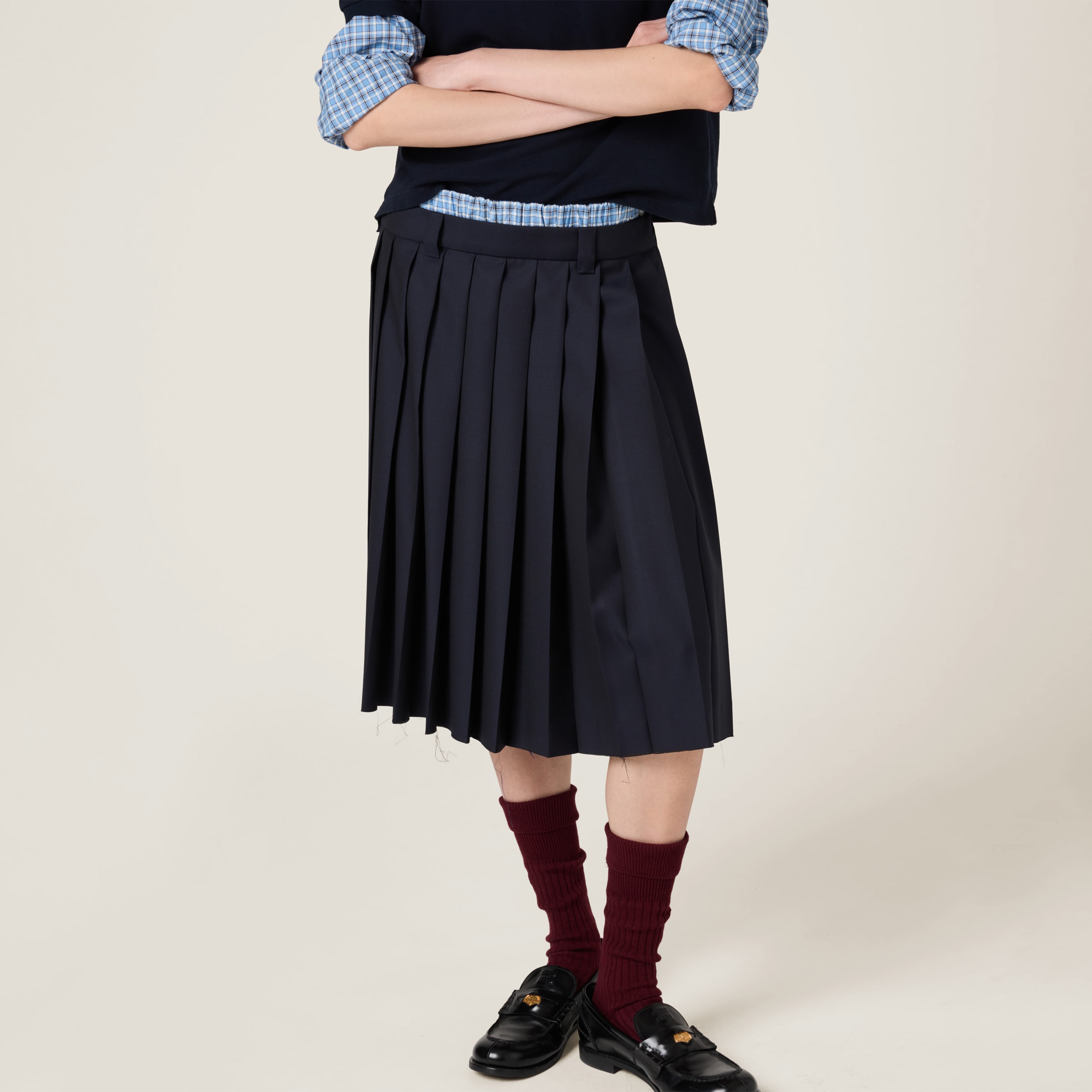 スカート MIU MIU MG2396_11AD_F0008 PLEATED BATAVIA MIDI SKIRT MIU MIU MG2396_11AD_F0008 PLEATED BATAVIA MIDI SKIRT スカート