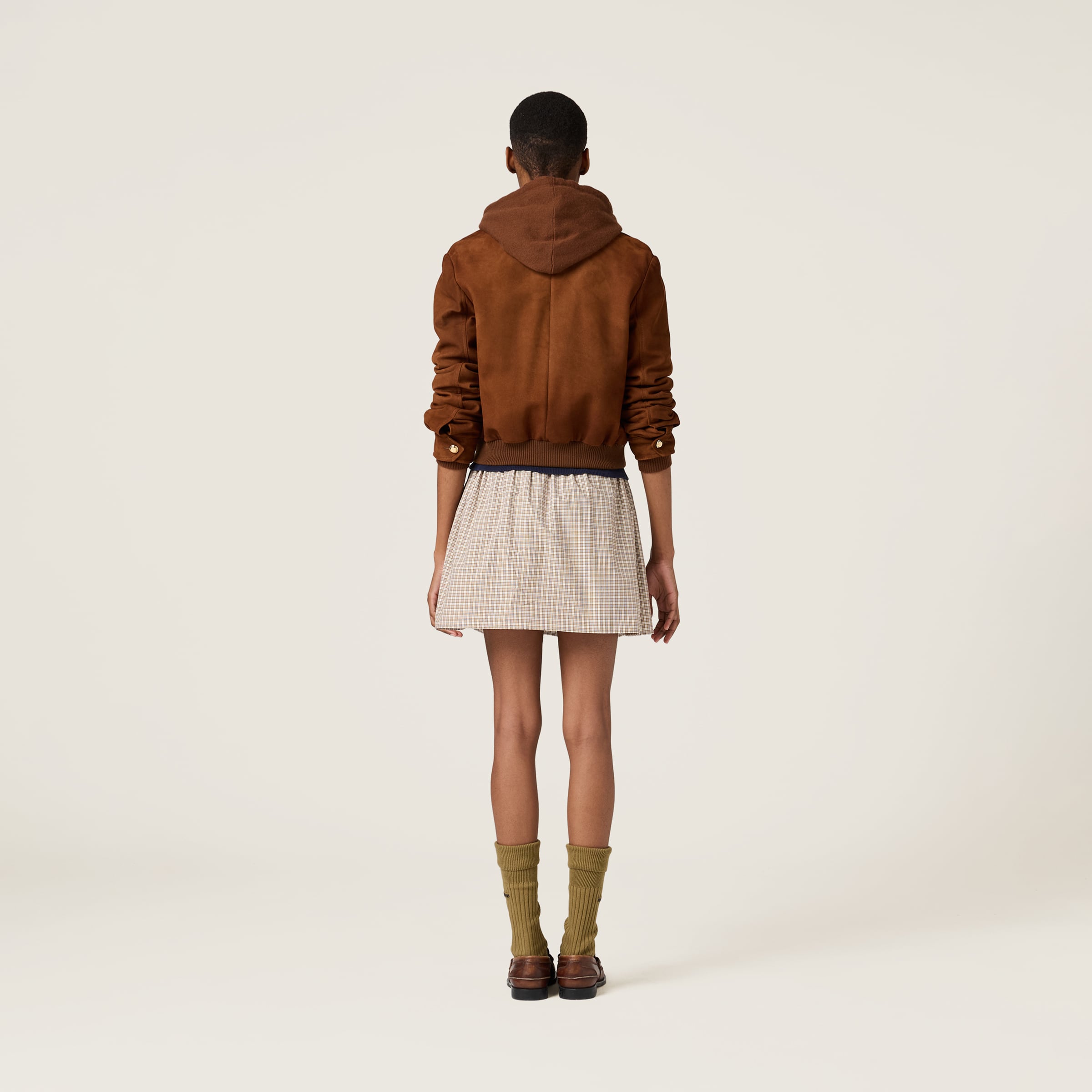 Miu Miu Checked Miniskirt In Cork Beige