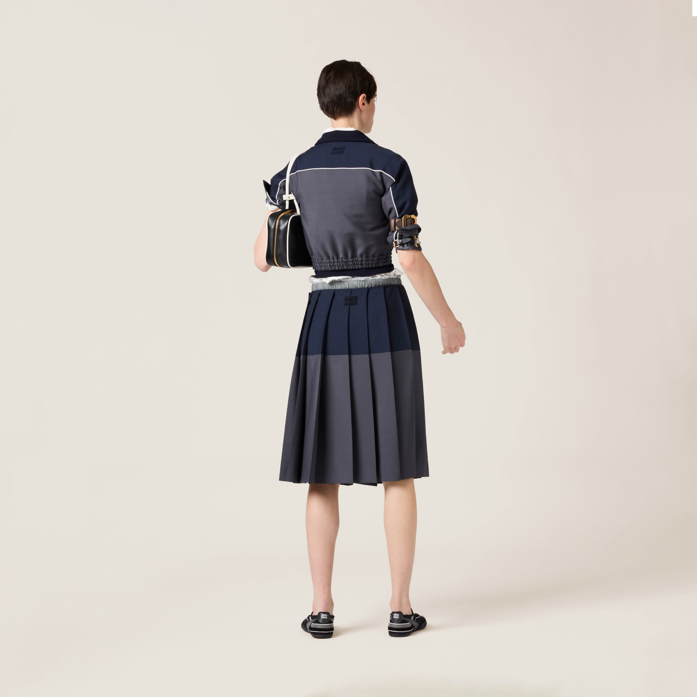 Miu Miu Mohair-wool Pleated Midi Skirt In Hematite/navy