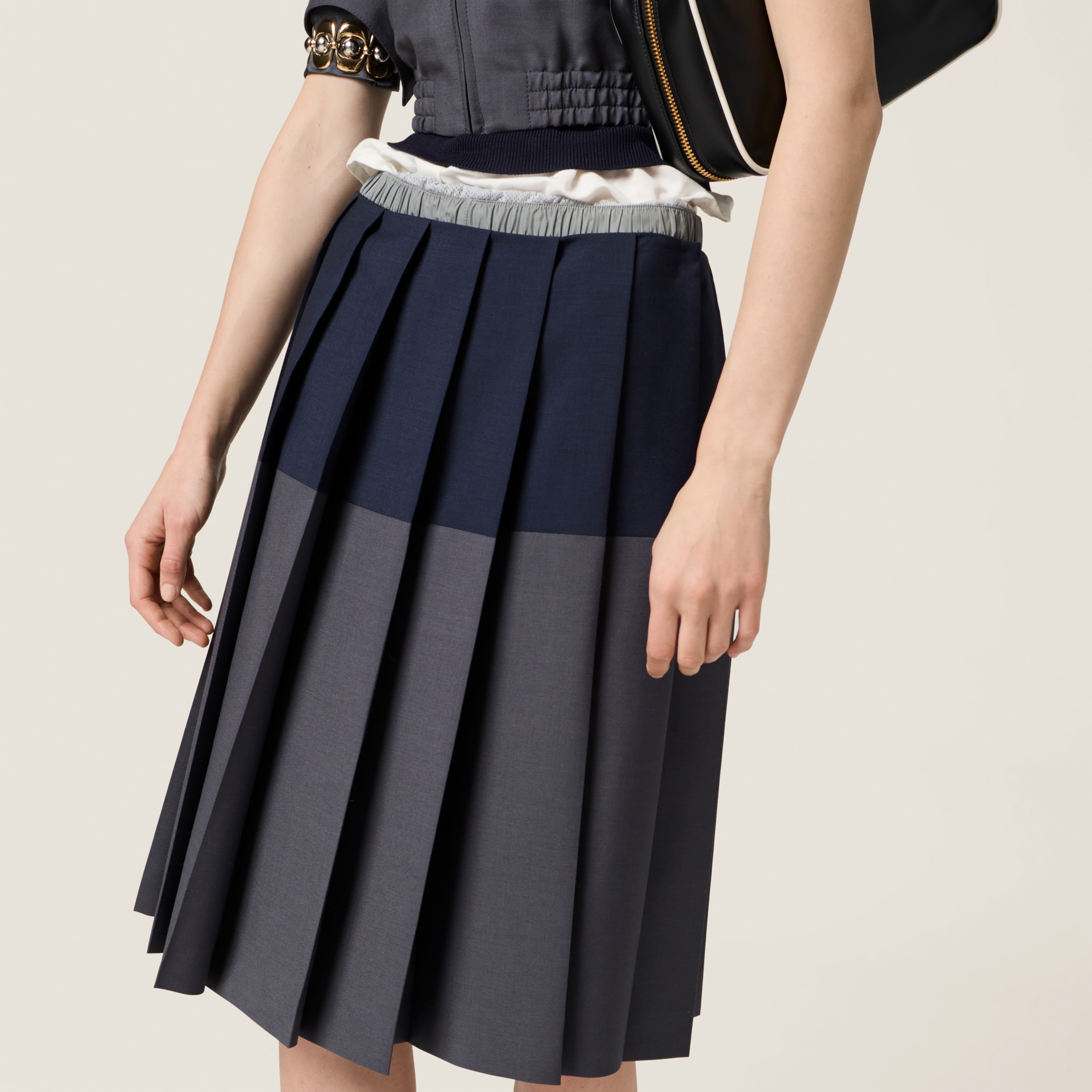 Miu Miu Mohair-wool Pleated Midi Skirt In Hematite/navy