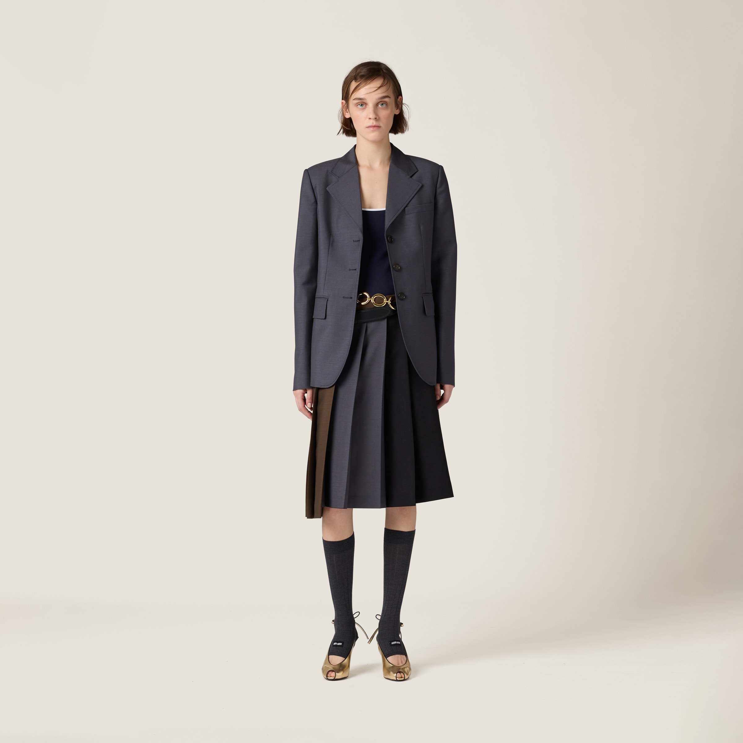 Shop Miu Miu Kid Mohair Skirt In Hematite/nero