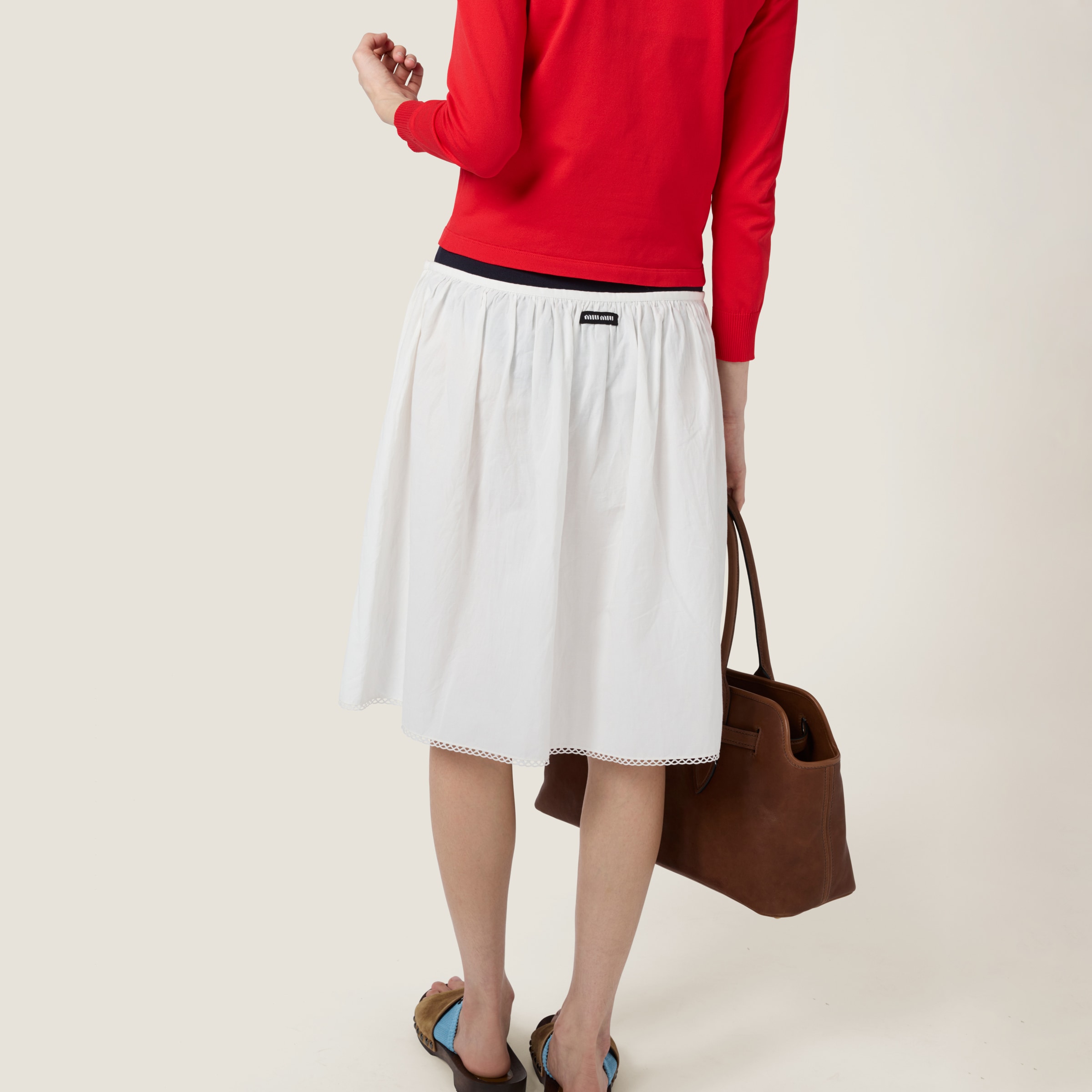 Miu Miu Slubbed Poplin Skirt In White