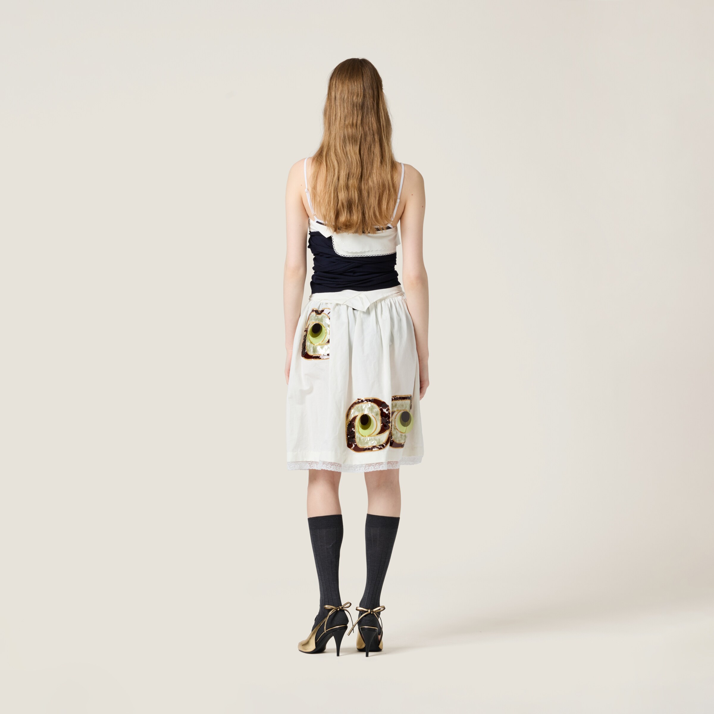 Miu Miu Embroidered Poplin Skirt In White