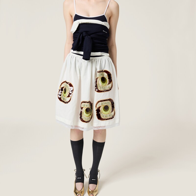 Embroidered poplin skirt