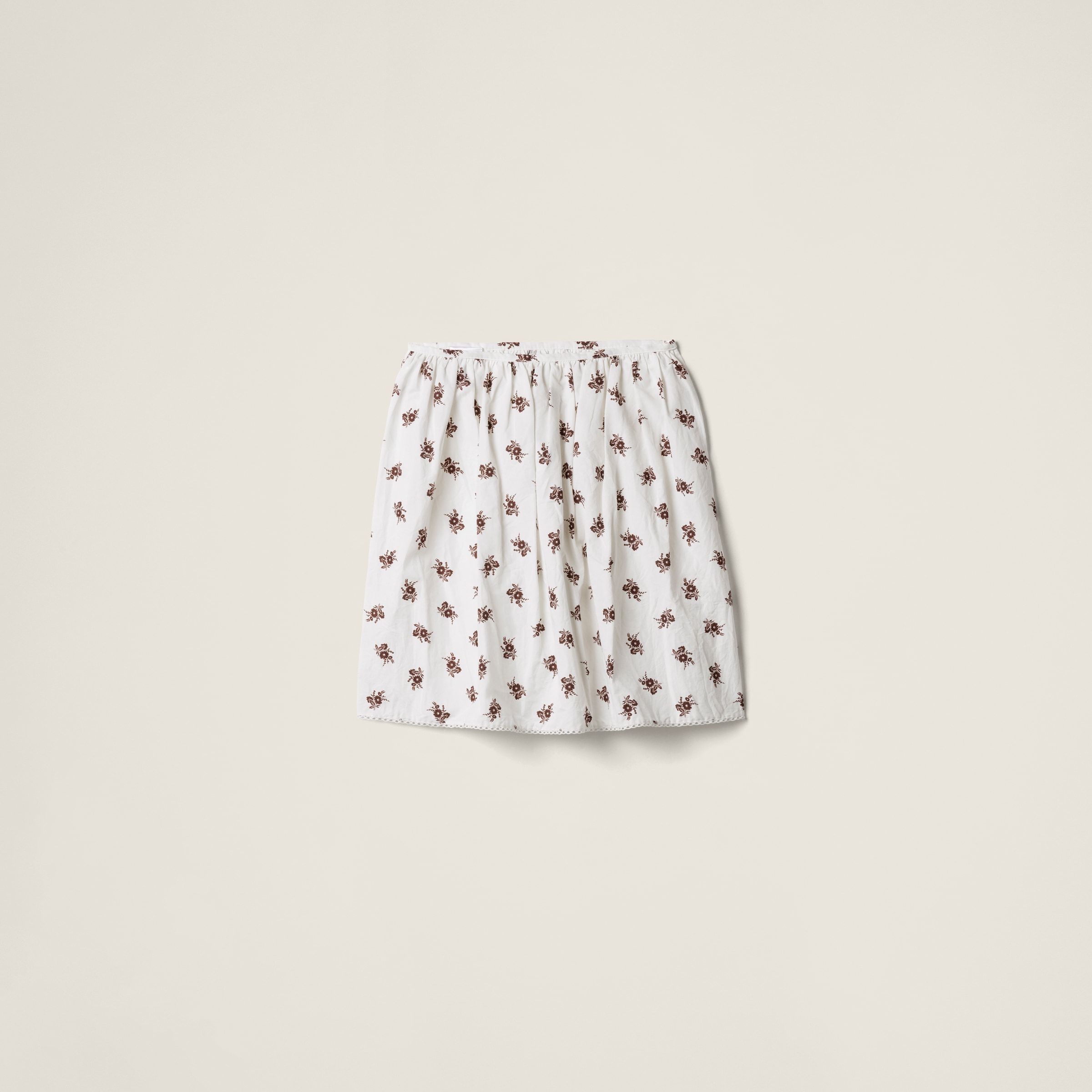 White/cocoa Brown Printed Slubbed Poplin Skirt | Miu Miu
