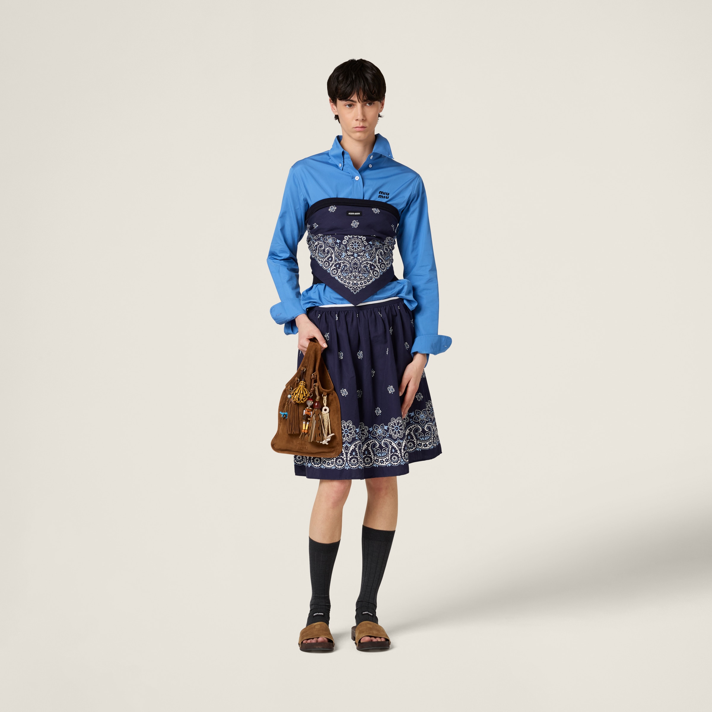Miu Miu Cornflower Print Slubbed Poplin Skirt