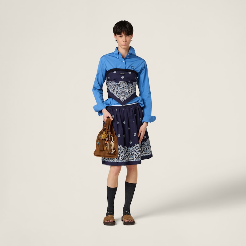 프린트 슬럽 포플린 스커트