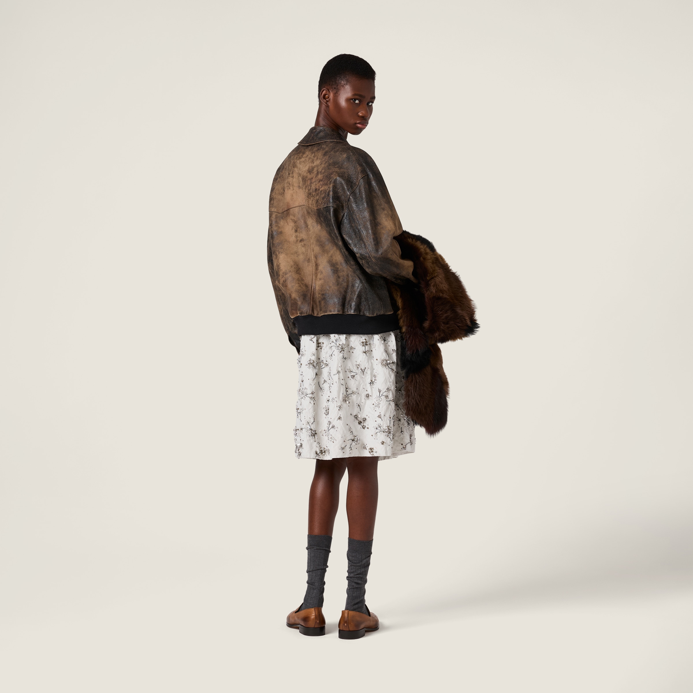 Miu Miu Embroidered Duchesse Skirt In White