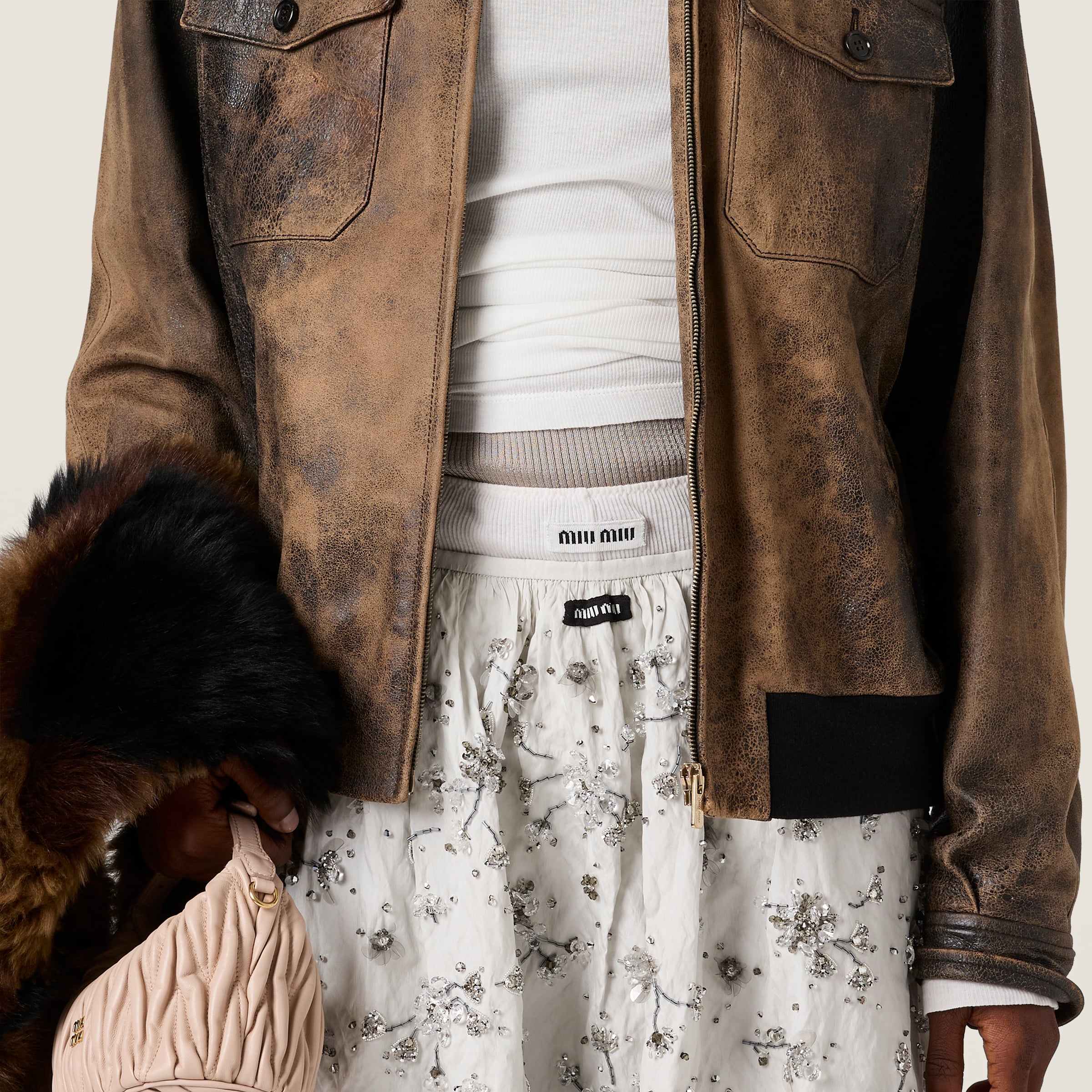 Miu Miu Embroidered Duchesse Skirt In White