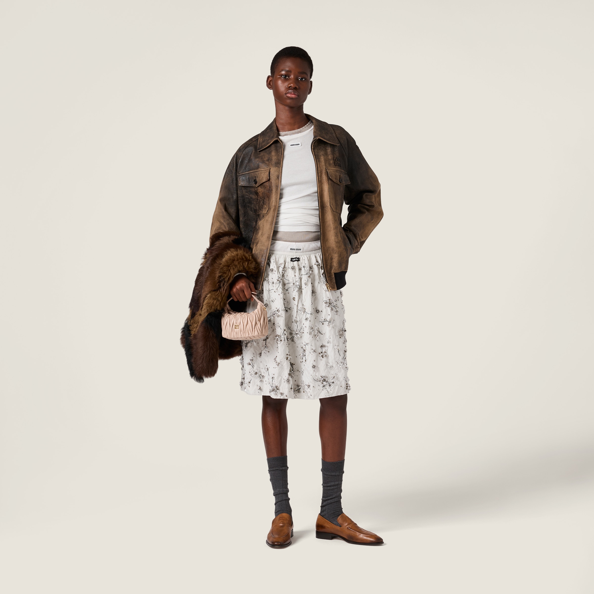 Miu Miu Embroidered Duchesse Skirt In White