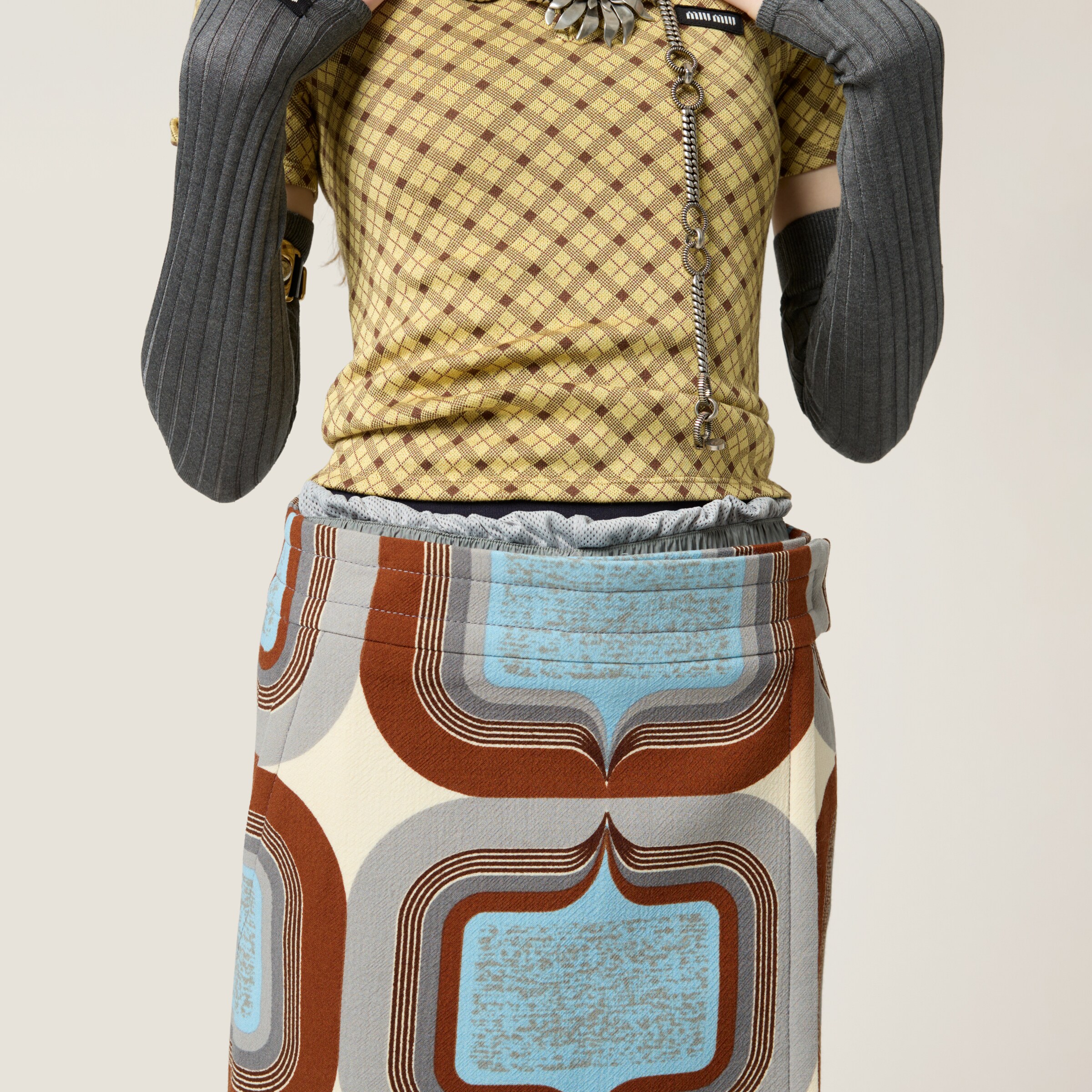Miu Miu Printed Skirt In Ivory/sky Blue