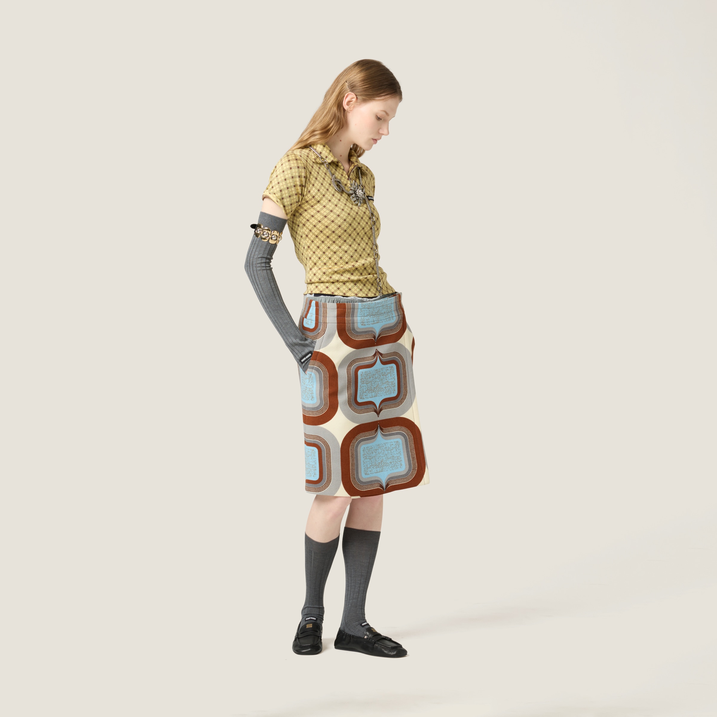 Miu Miu Printed Skirt In Ivory/sky Blue