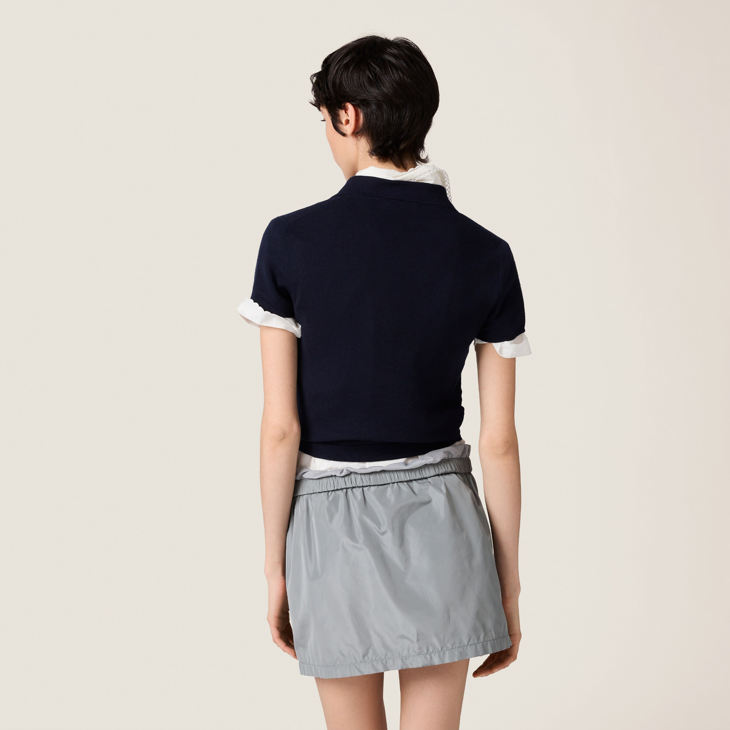 Miu Miu Technical Silk Miniskirt In Lead Gray