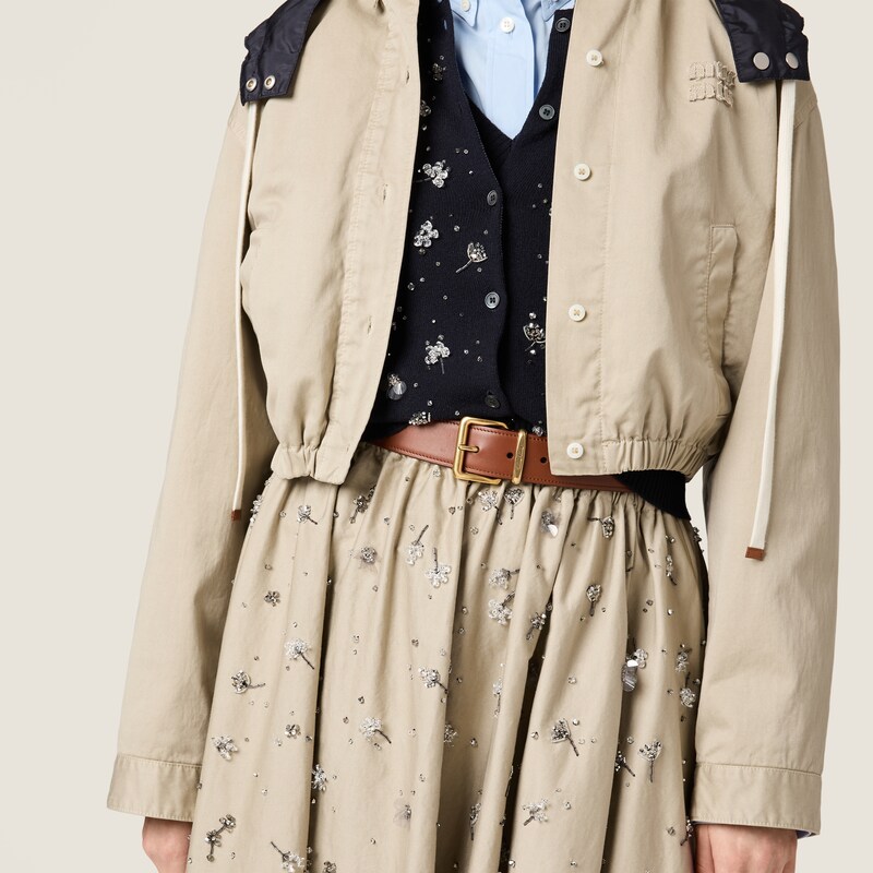 Embroidered cotton satin midi-skirt