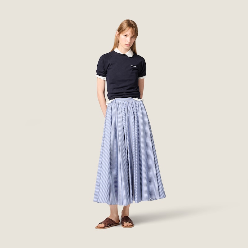 Vertical stripe poplin maxi-skirt