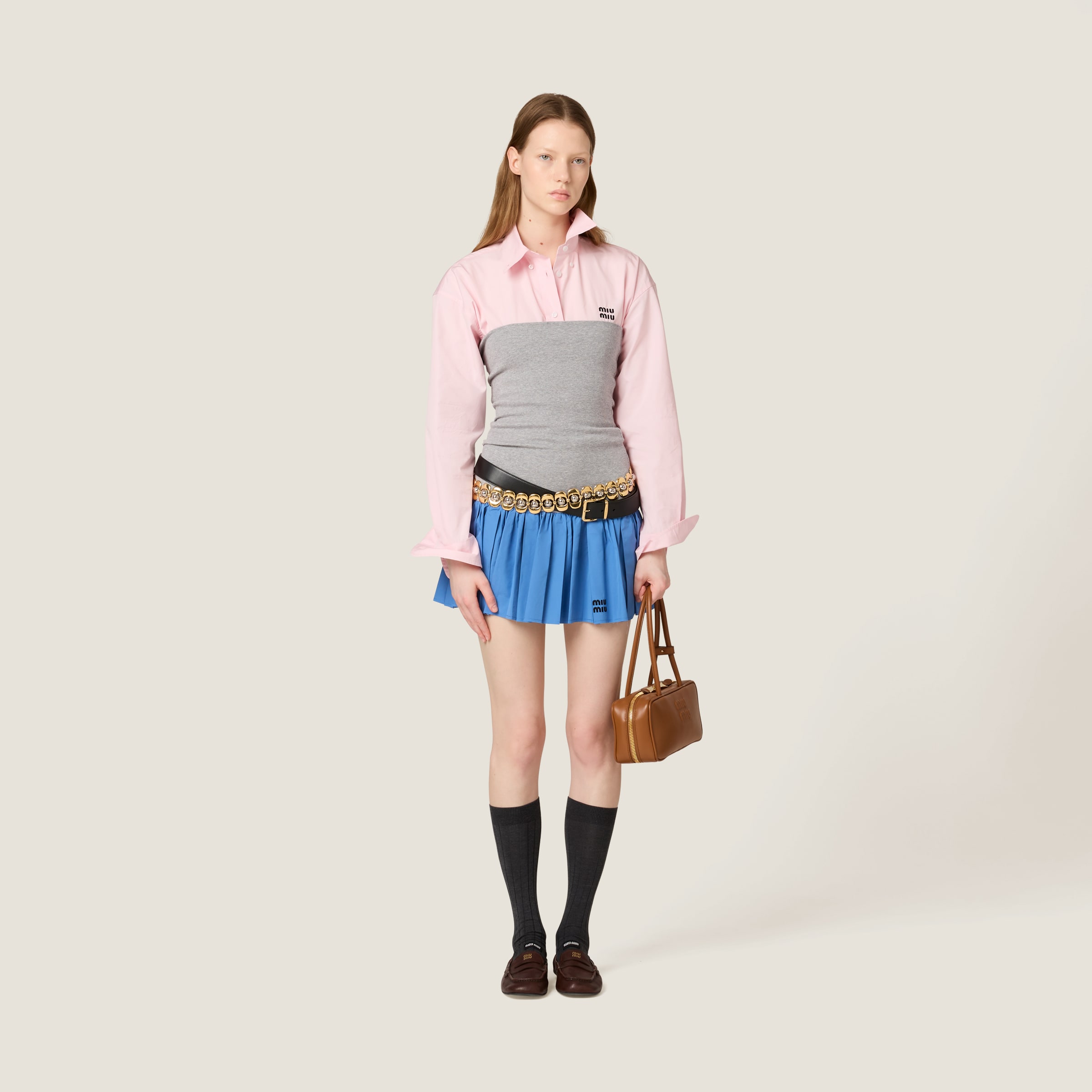 Miu Miu Poplin And Jersey Miniskirt