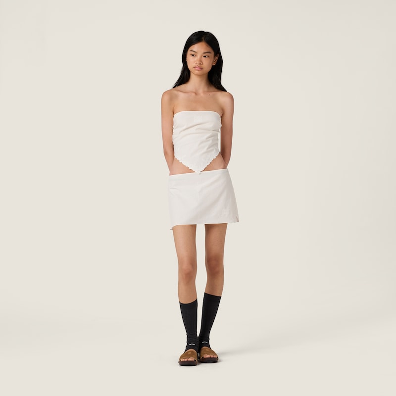 刺绣粗斜纹帆布迷你半身裙