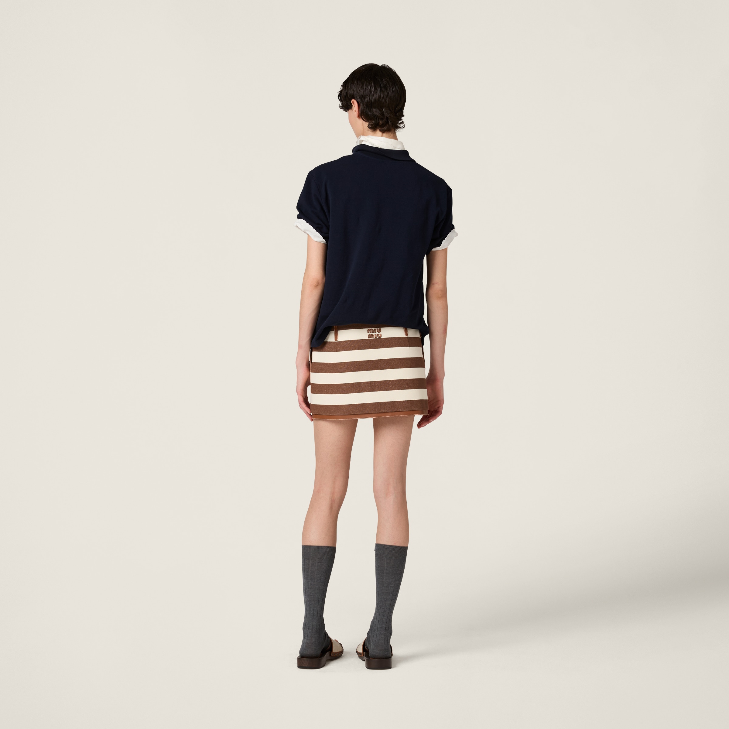 Miu Miu Striped Miniskirt In Brown