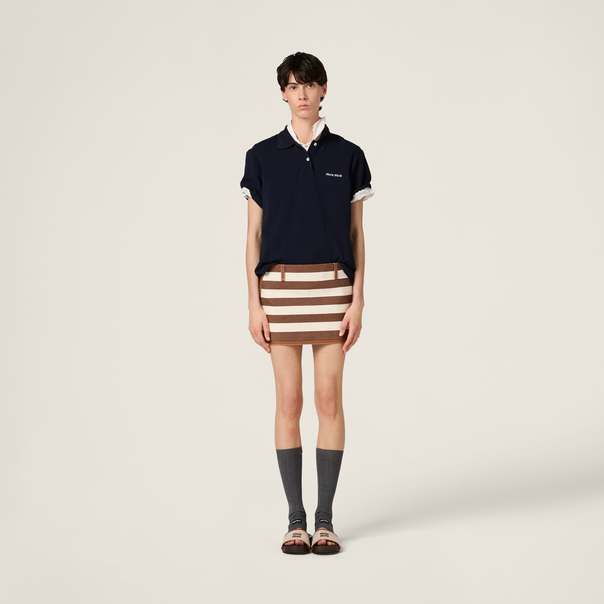 Ivory/cocoa Brown Striped Miniskirt | Miu Miu