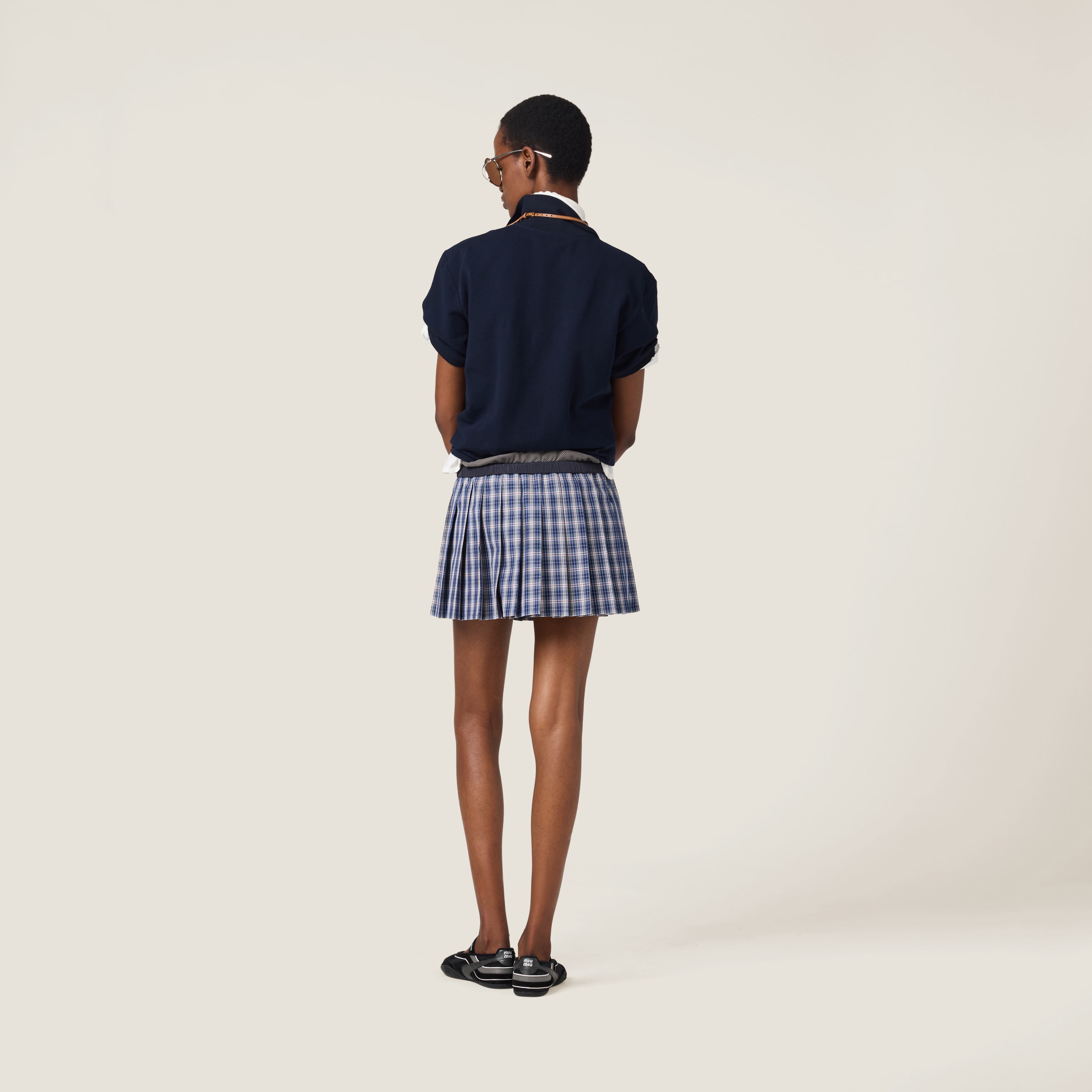 MIU MIU PLEATED CHECK MINISKIRT
