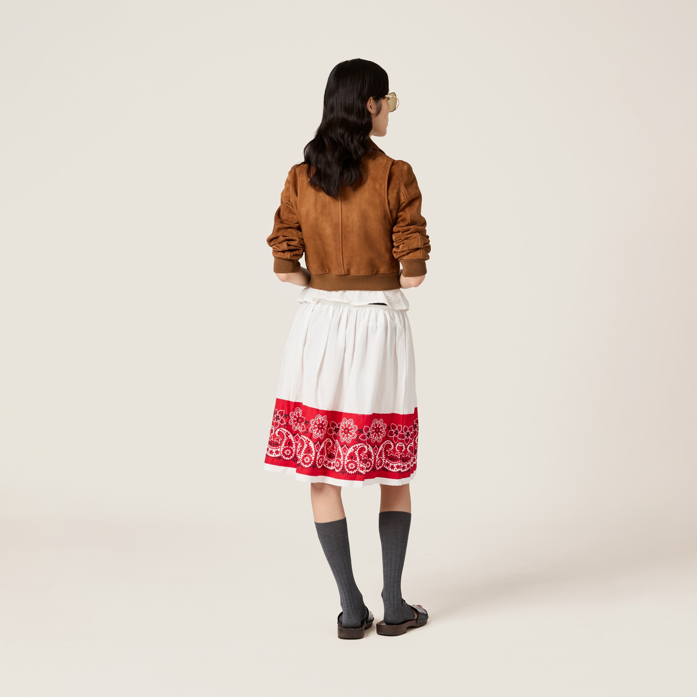 Miu Miu Slubbed Poplin Skirt With Print
