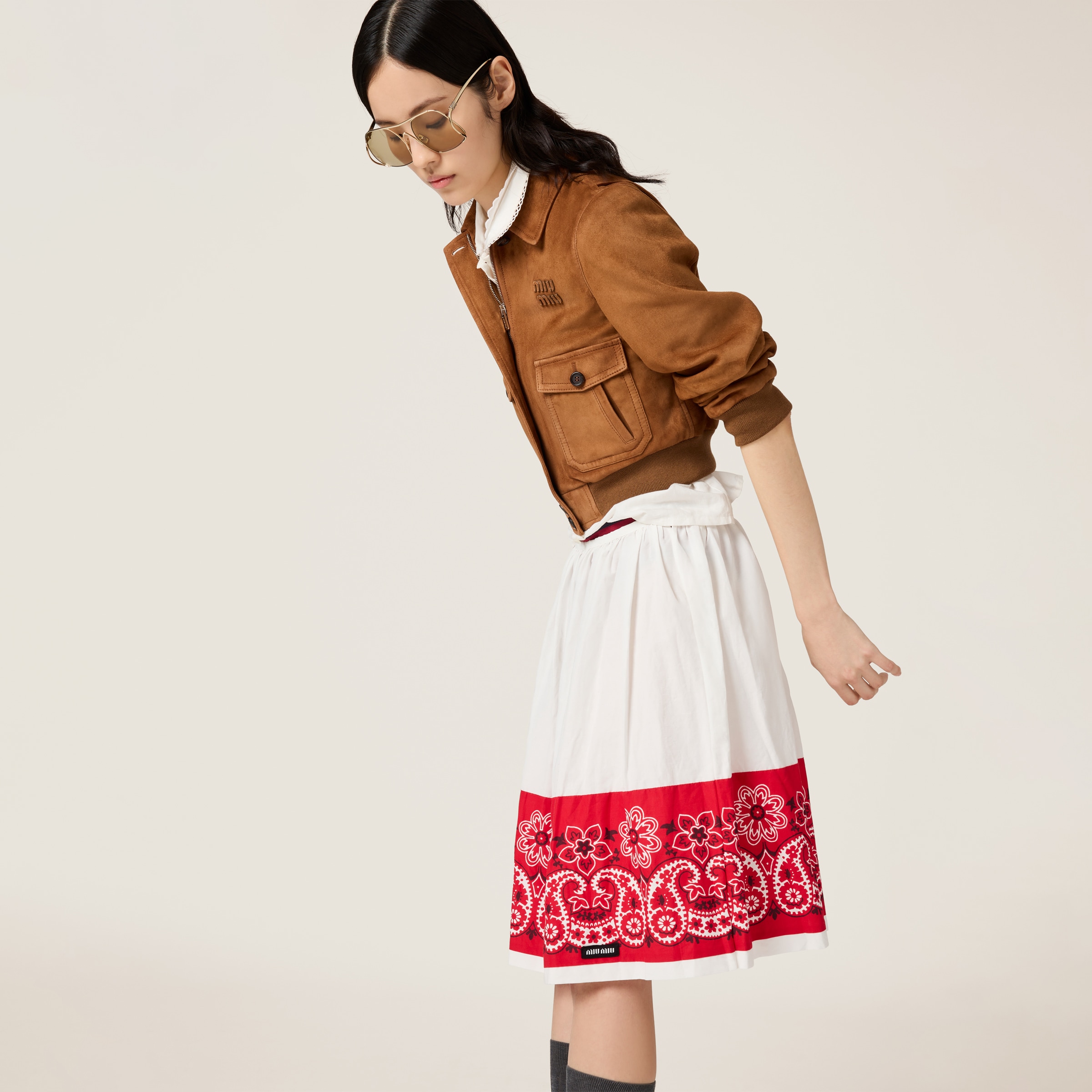 【Miu Miu】プリント スラブ ポプリン スカート 三越伊勢丹 | MIU MIU/ミュウミュウ通販 | スラブポプリン
