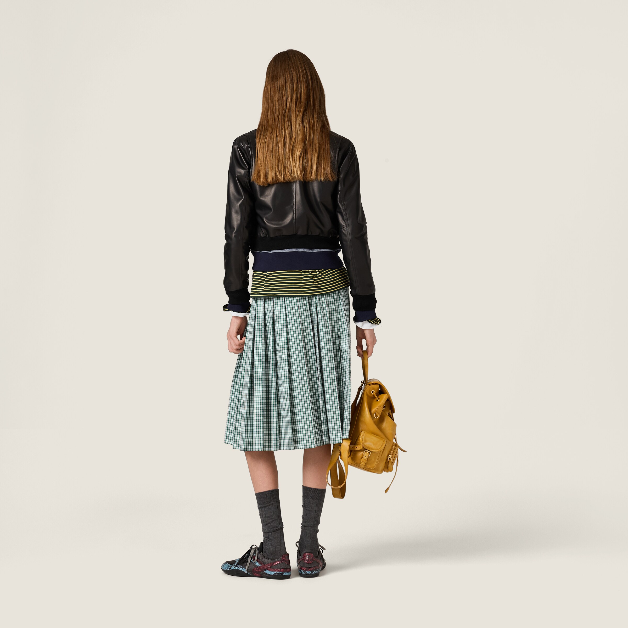 Miu Miu Pleated Checked Skirt In Green