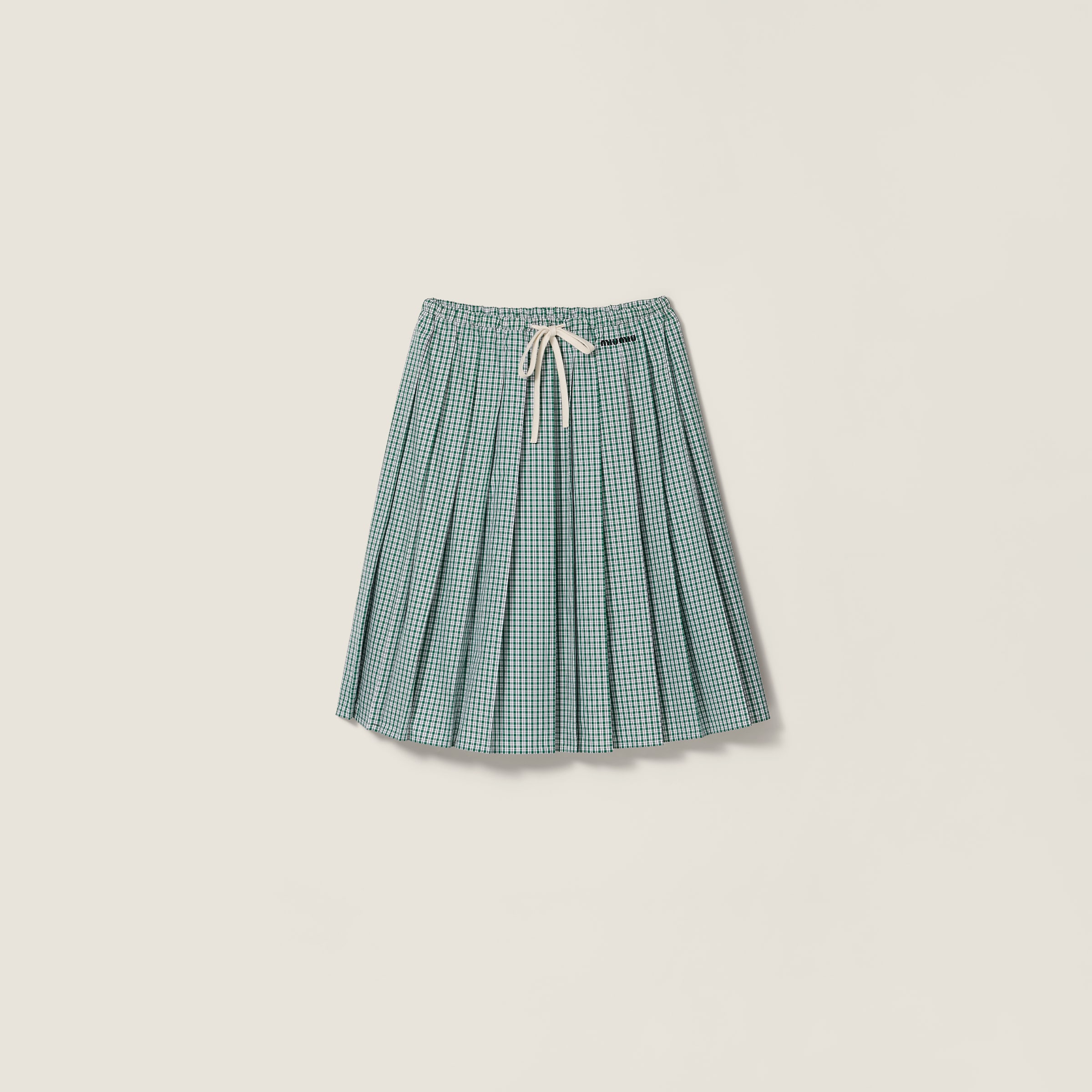 Miu Miu Pleated Checked Skirt In Green