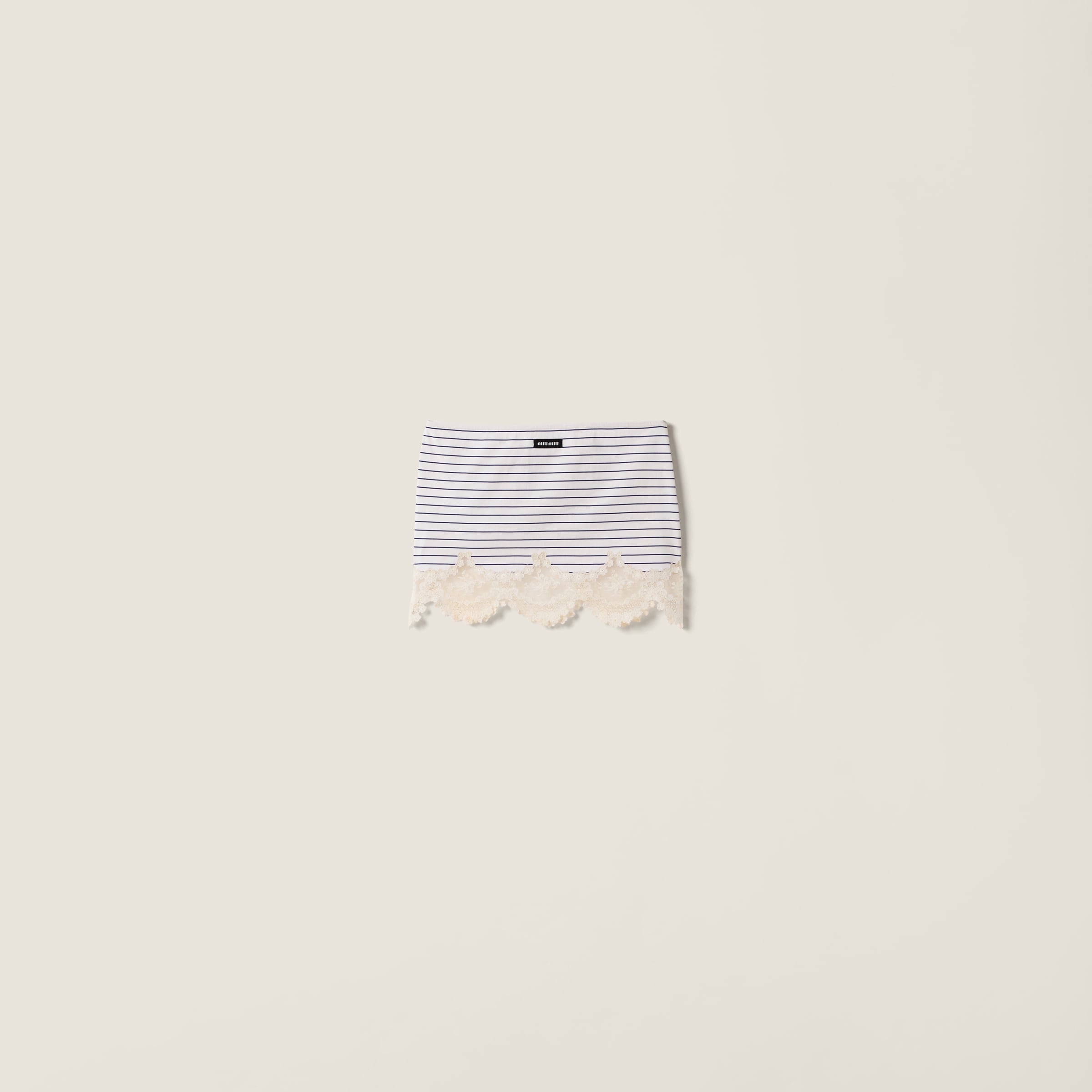 Lace-trimmed striped jersey miniskirt