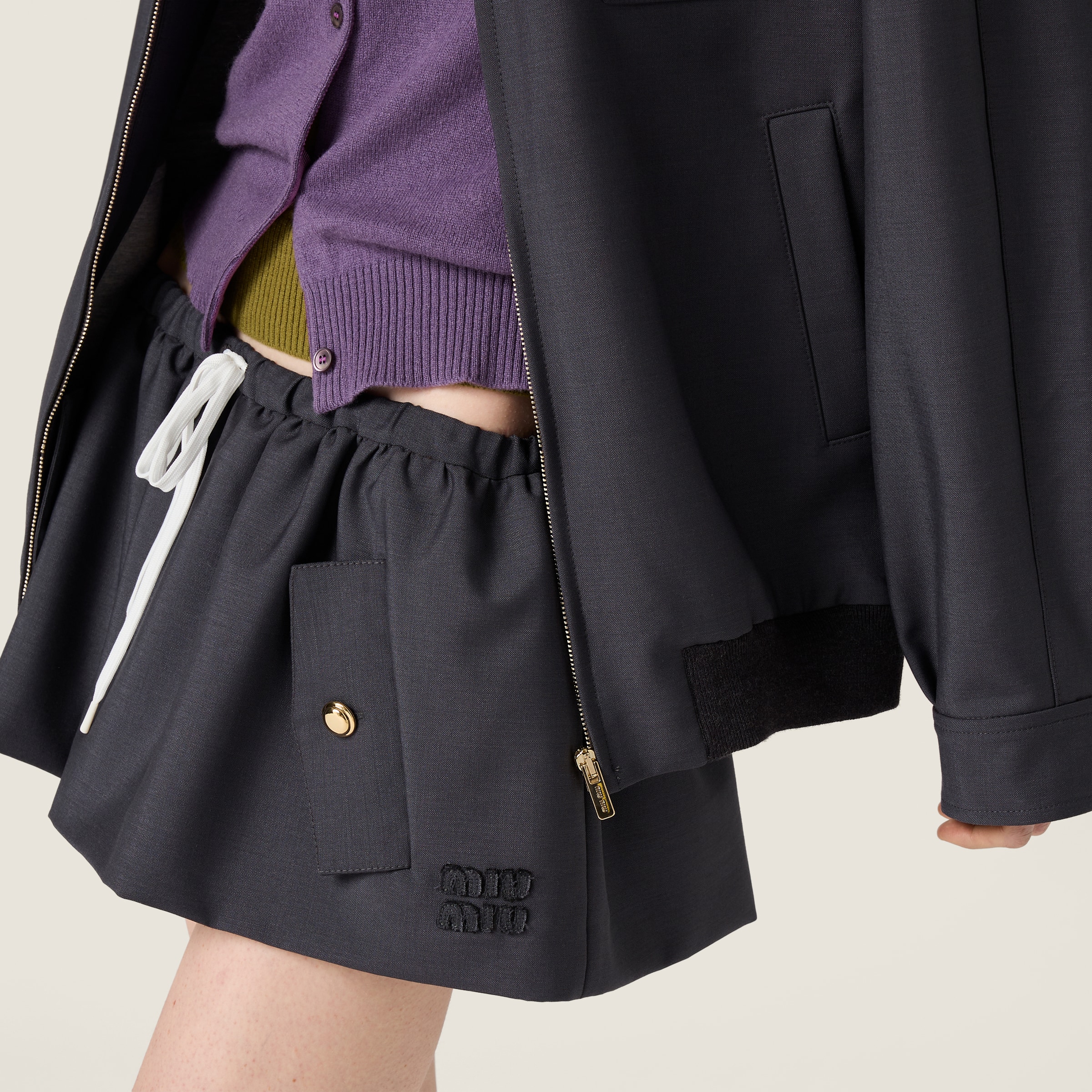 ◆完売前に◆【MiuMiu】ボンデッド キッド モヘヤ ミニスカート ダークグレー ボンデッド キッド モヘヤ ミニスカート | Miu Miu